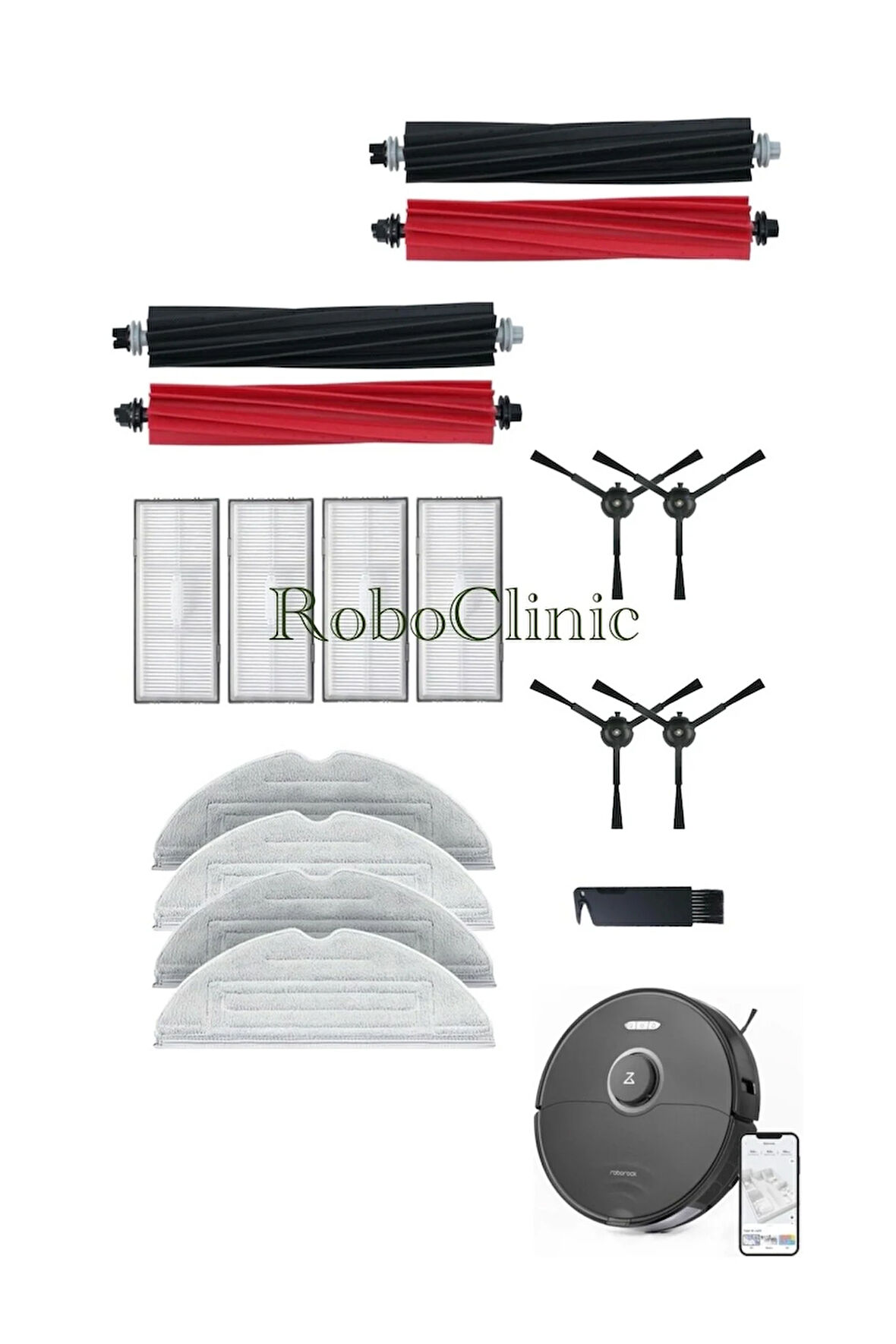 Roborock S8 Sonic Akıllı Robot Süpürge Uyumlu Fırça Hepa Filtre Mop Seti-17 Parça