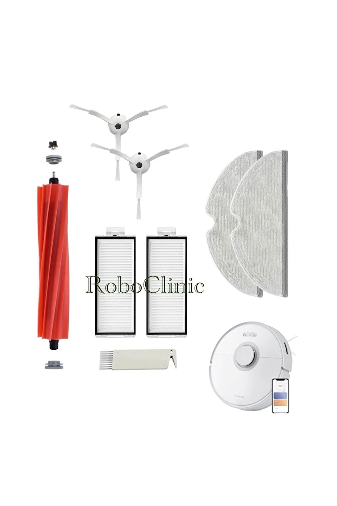 Roborock Q7 Max-Q7 Max Beyaz Plus Robot Süpürge Uyumlu Set.Yan Fırça 3 Kollu Kıllı Esnek-8 Parça