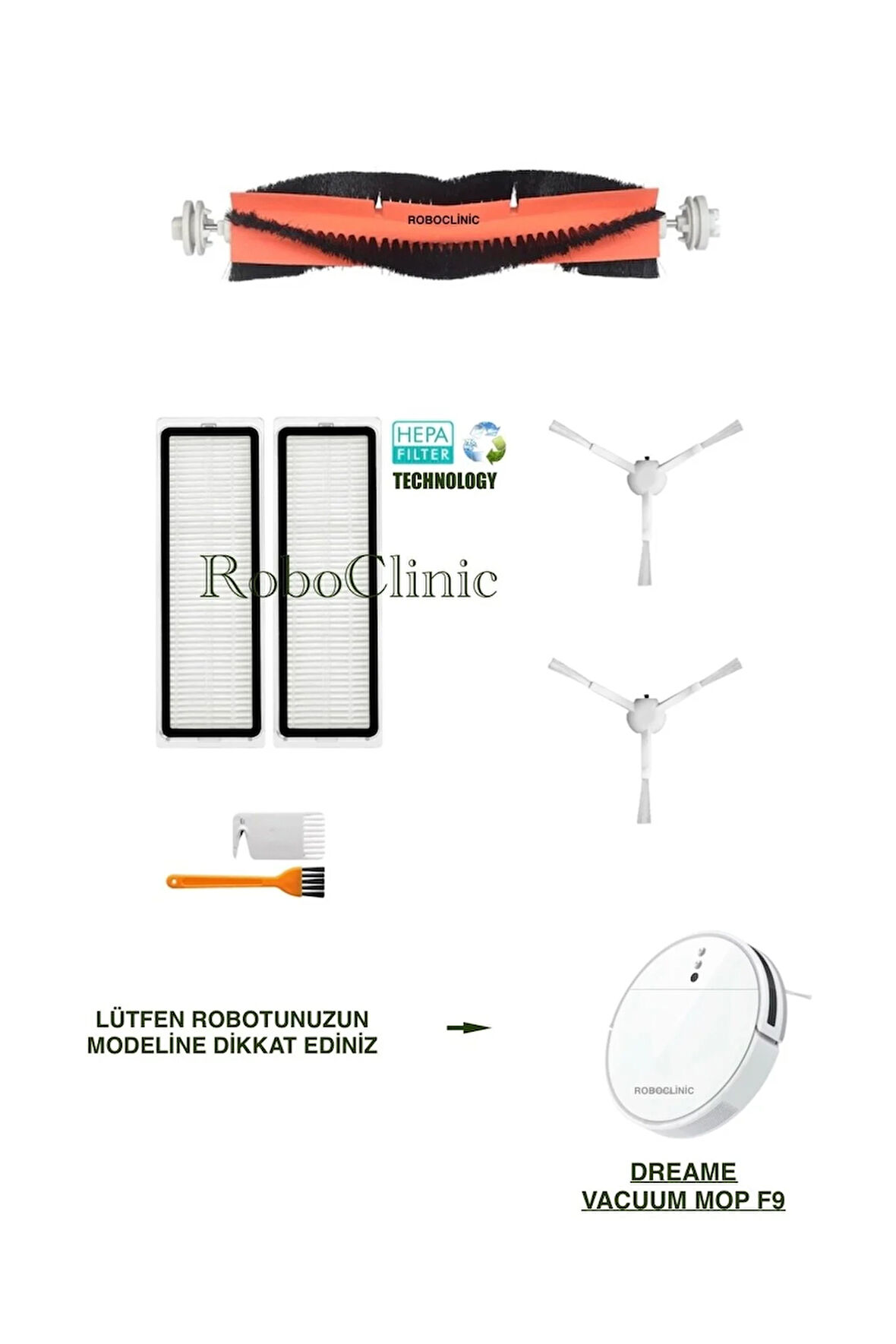 Dreame Vacuum Mop F9 Robot Süpürge Uyumlu Fırça,Filtre,Seti-7 Parça