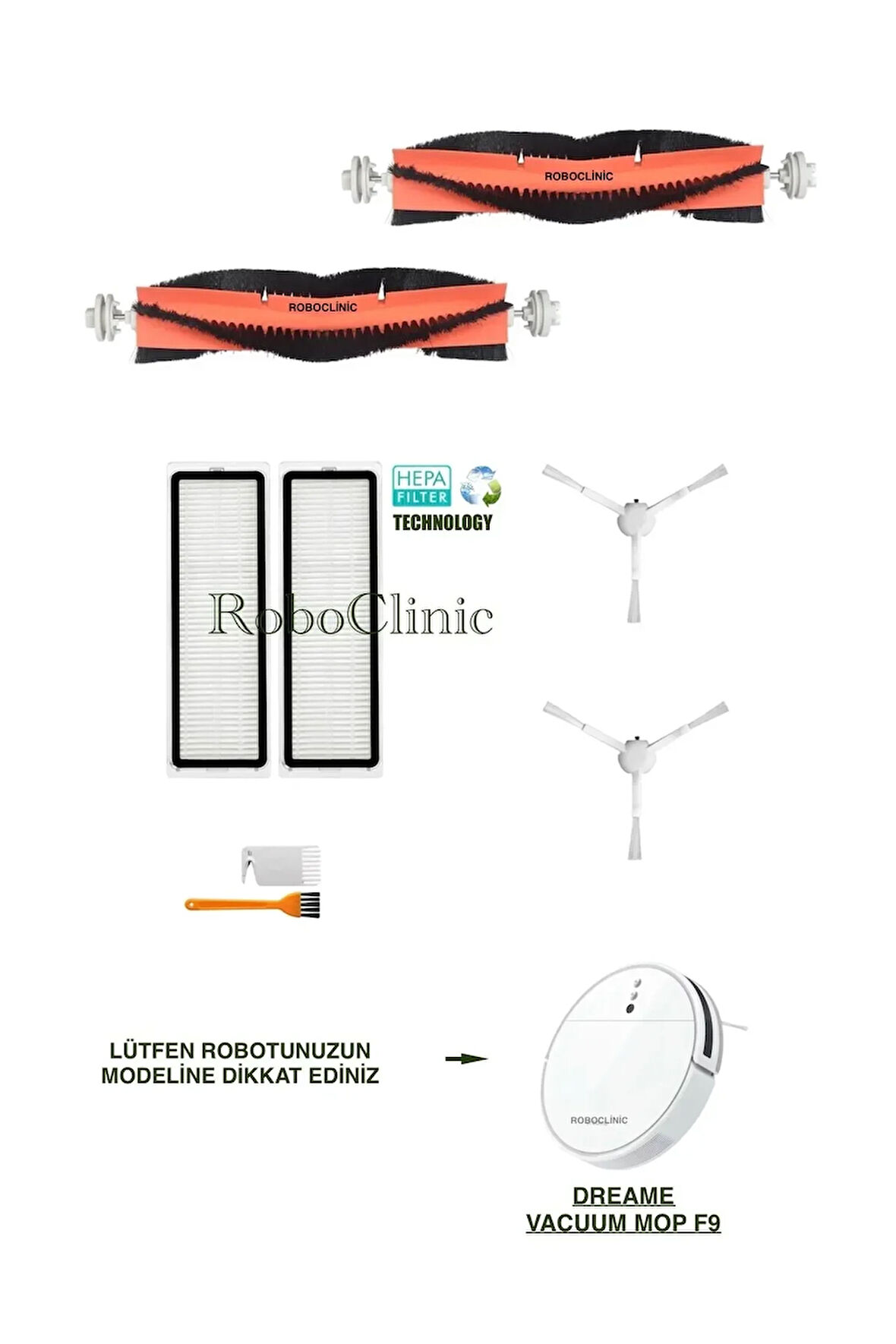 Dreame Vacuum Mop F9 Robot Süpürge Uyumlu Fırça,Filtre,Yedek Seti-8 Parça
