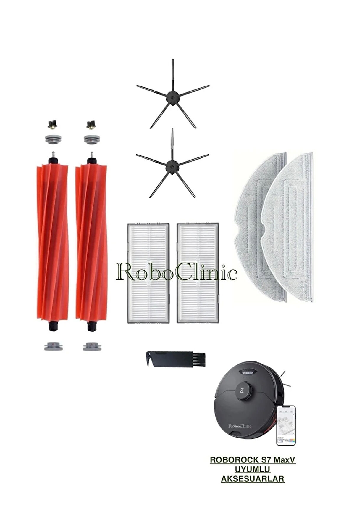 Roborock S7 MaxV Series Robot Süpürge Uyumlu Fırça,Filtre,Mop Seti-9 Parça