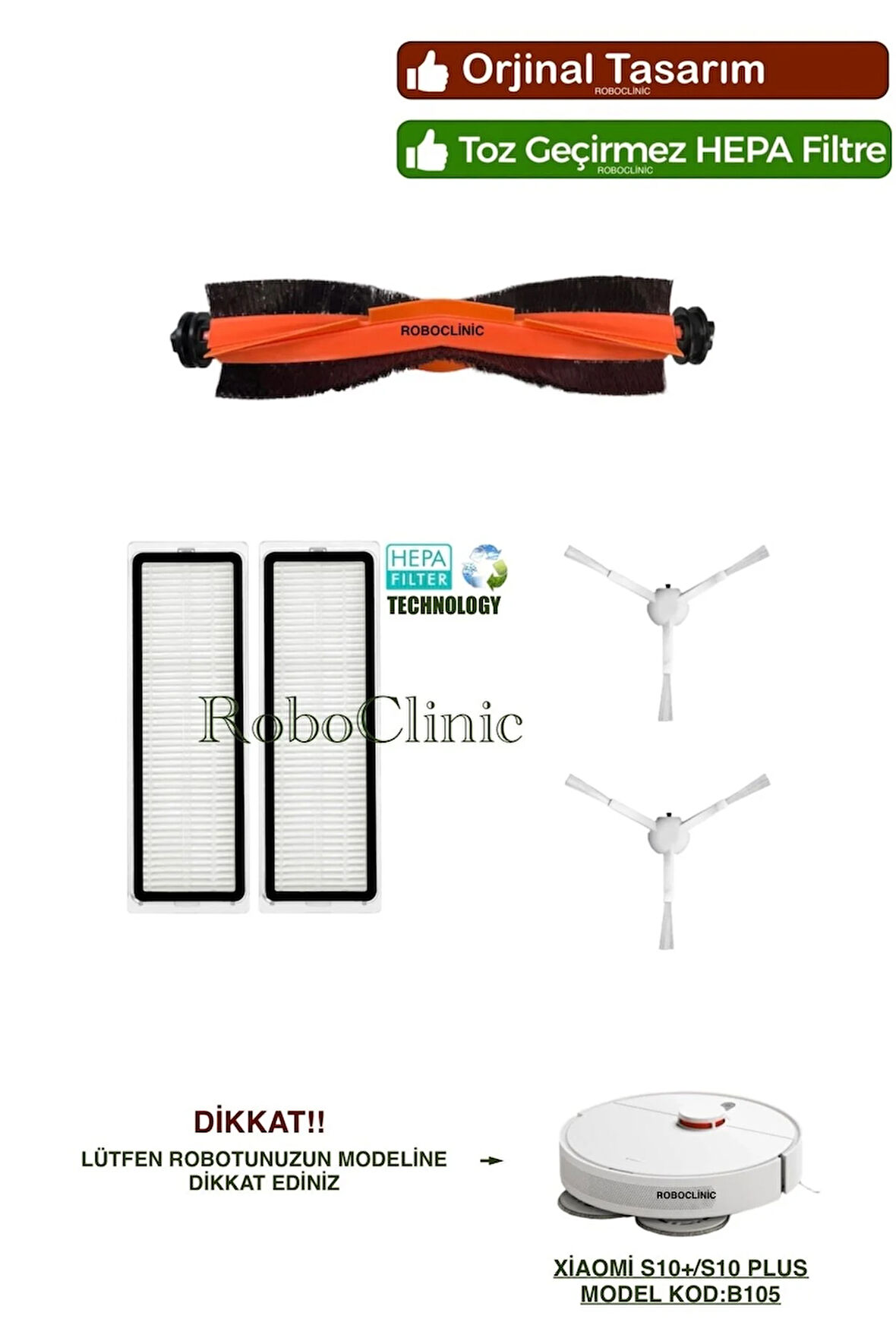 Xiaomi Robot Vacuum S10+ / S10 Plus Robot Süpürge Uyumlu Yedek Fırça, Filtre, Mop Seti-5 Parça