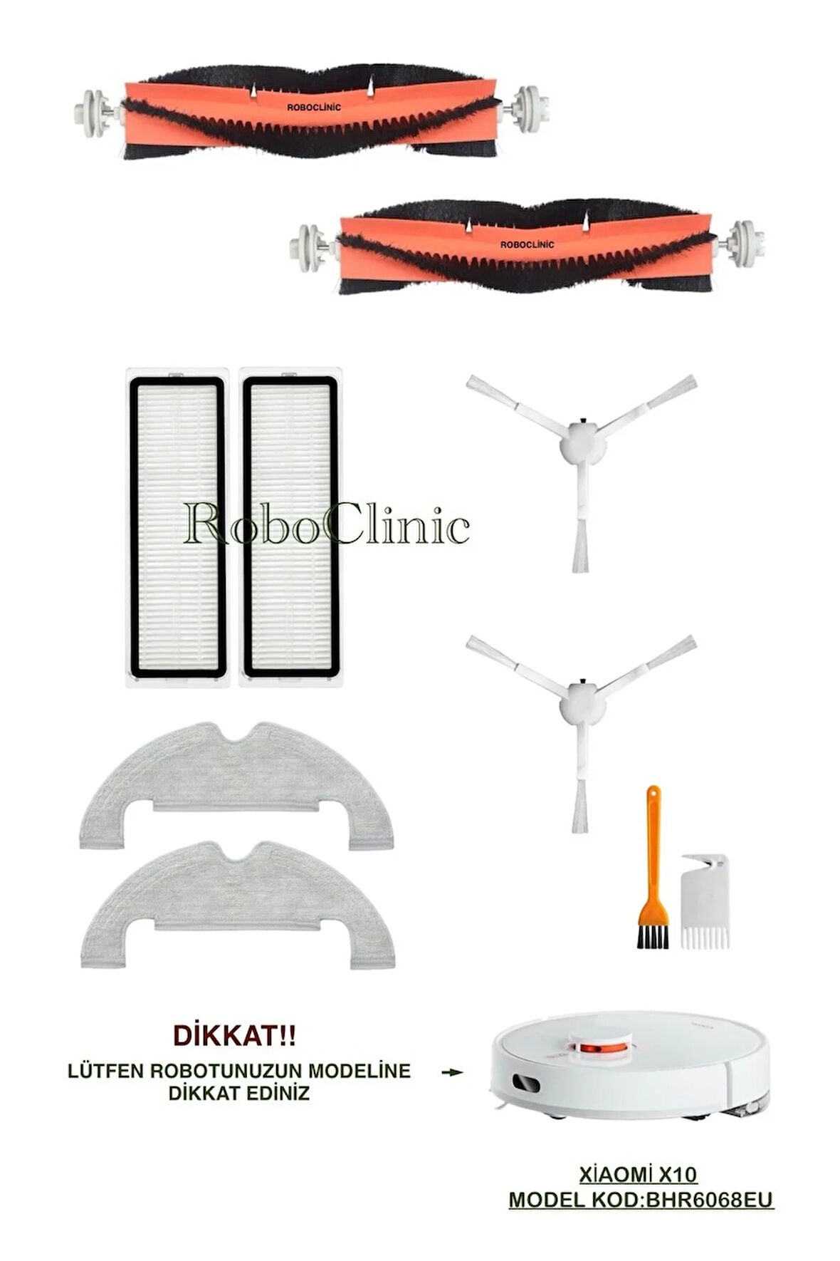 Xiaomi X10 Robot Süpürge(MODEL KOD:B102GL)uyumlu Fırça,filtre,mop Seti-10 Parça