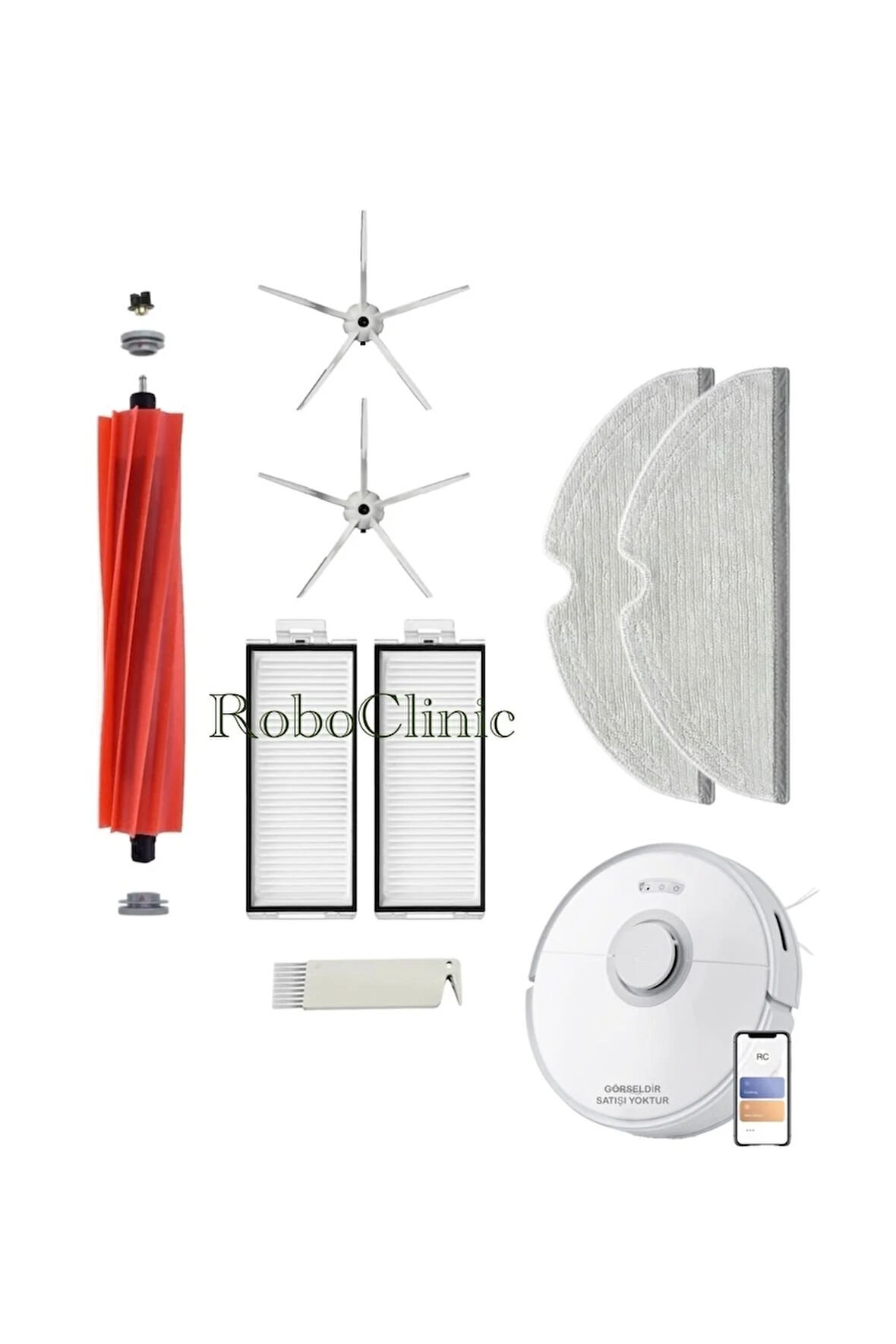 Roborock Q7 Max Beyaz Robot Süpürge Uyumlu Ana Firça,Yan Firça,Hepa Filtre,Mop-8 Parça