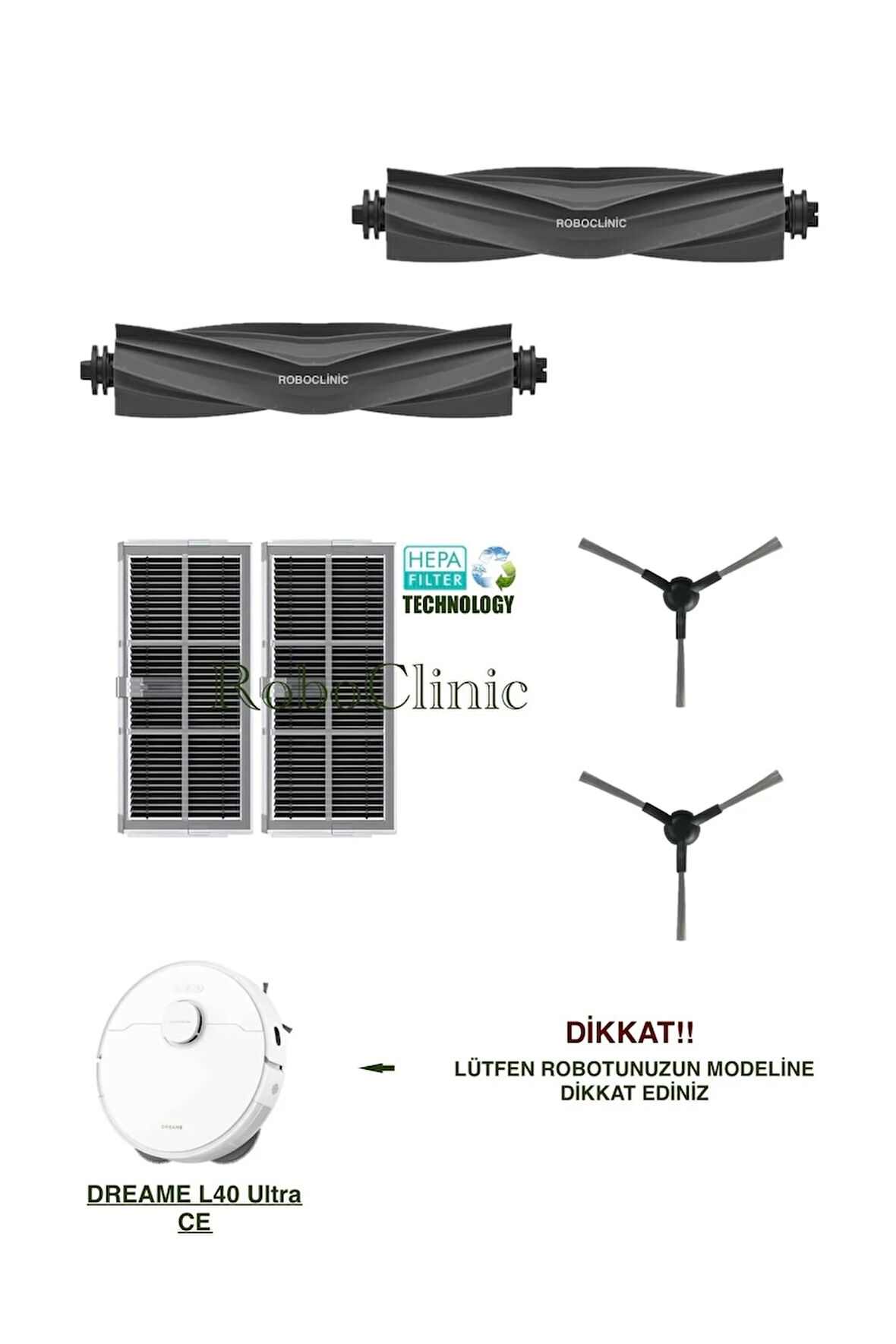 Dreame L40 Ultra CE Robot Süpürge Uyumlu Yedek Fırça, Hepa Filtre Seti-6 Parça