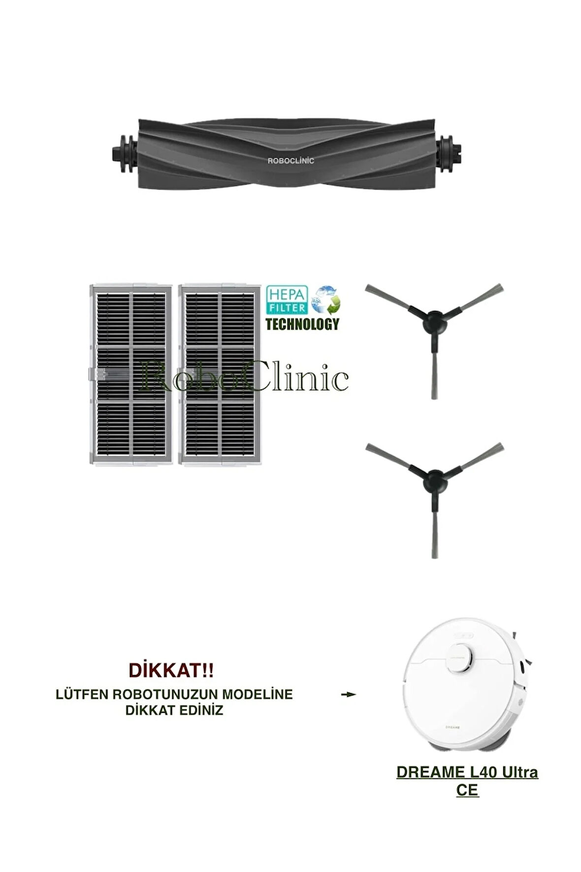 Dreame L40 Ultra CE Robot Süpürge Uyumlu Yedek Fırça, Hepa Filtre Seti-5 Parça