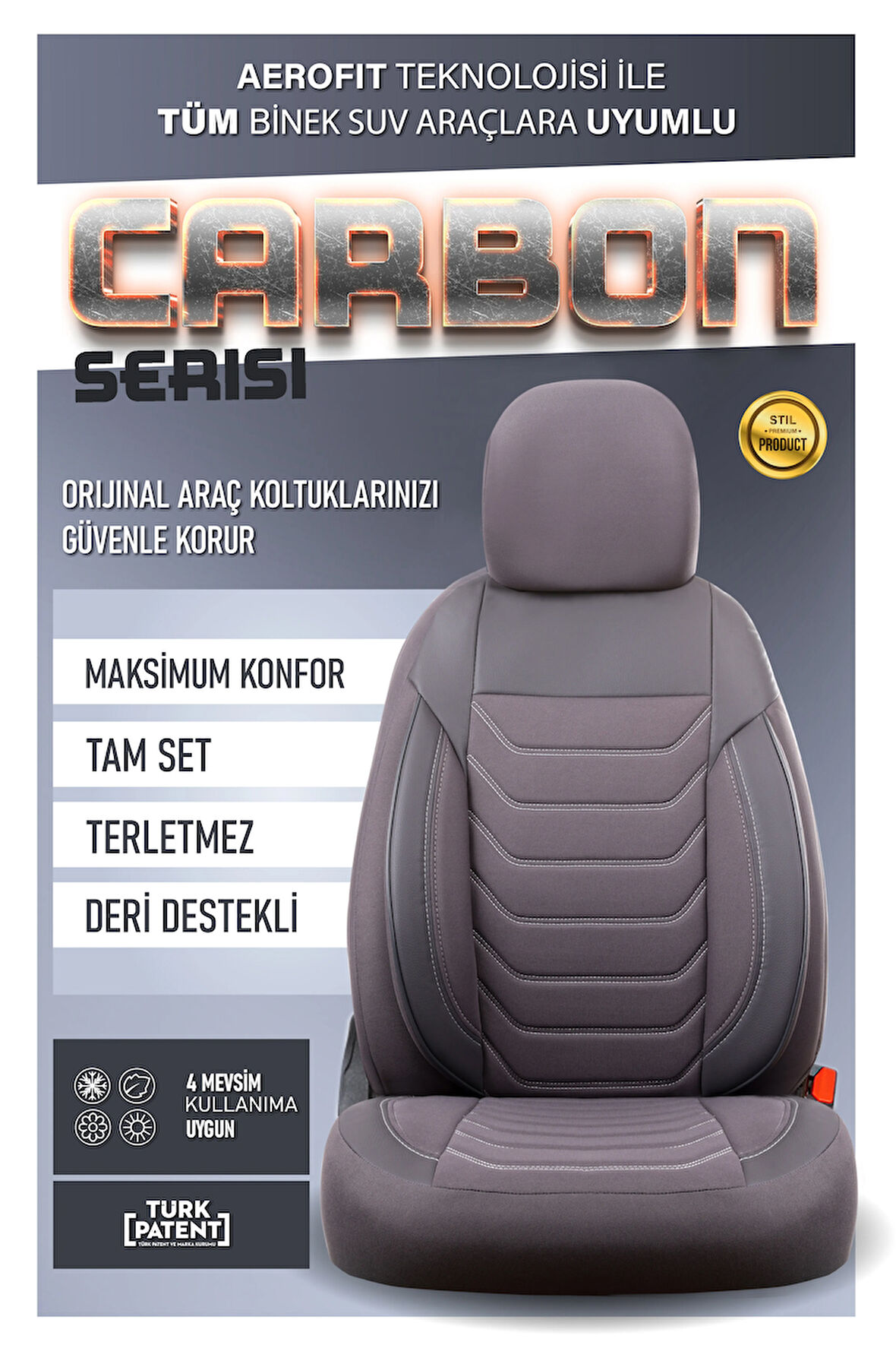 Volvo 960 ile Uyumlu Lüx Deri Detaylı Oto Koltuk Kılıfı Ön Arka Takım Carbon Serisi FÜME