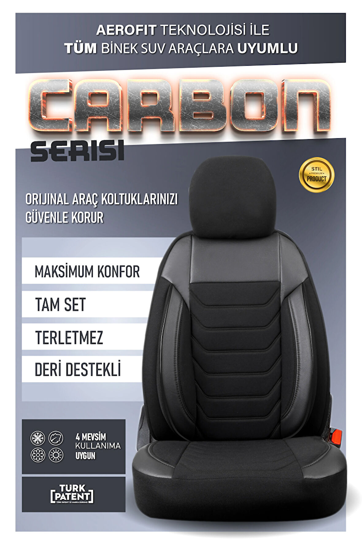 BMW 3 Serisi 318d ile Uyumlu Lüx Deri Detaylı Oto Koltuk Kılıfı Ön Arka Takım Carbon Serisi SİYAH