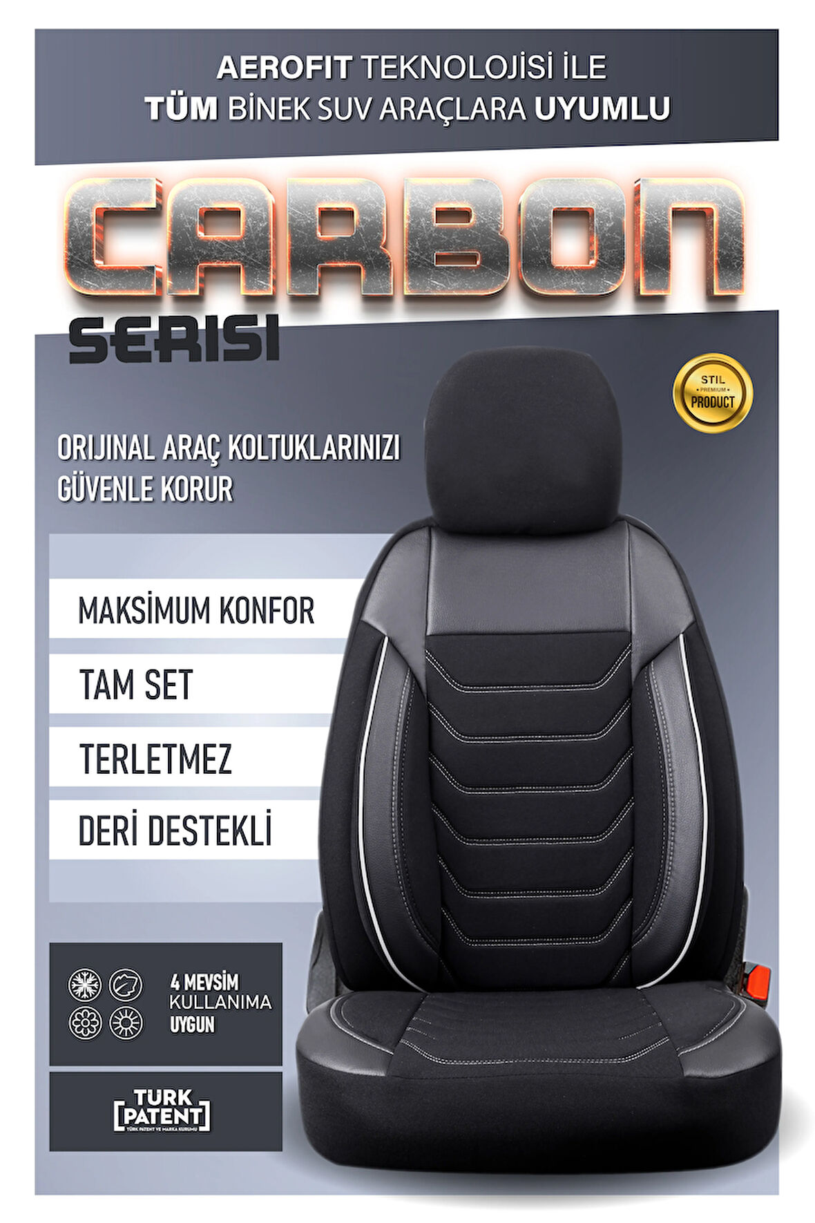 BMW 3 Serisi 330xd ile Uyumlu Lüx Deri Detaylı Oto Koltuk Kılıfı Ön Arka Takım Carbon Serisi SİYAH BEYAZ