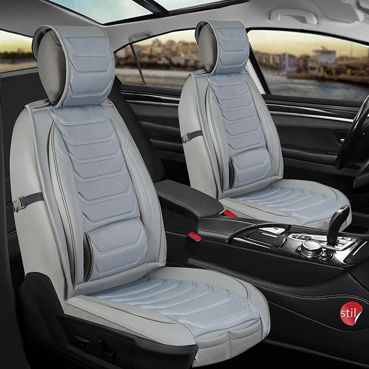 Fiat Linea VIA Uyumlu Lüx Deri Oto Koltuk Kılıfı Ön Arka Takım Eagle Gri