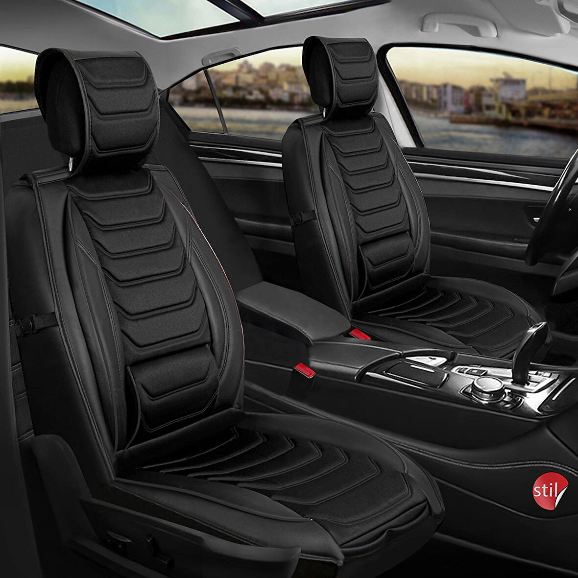 Chrysler 300 C Uyumlu Lüx Deri Oto Koltuk Kılıfı Ön Arka Takım Eagle Tam Siyah