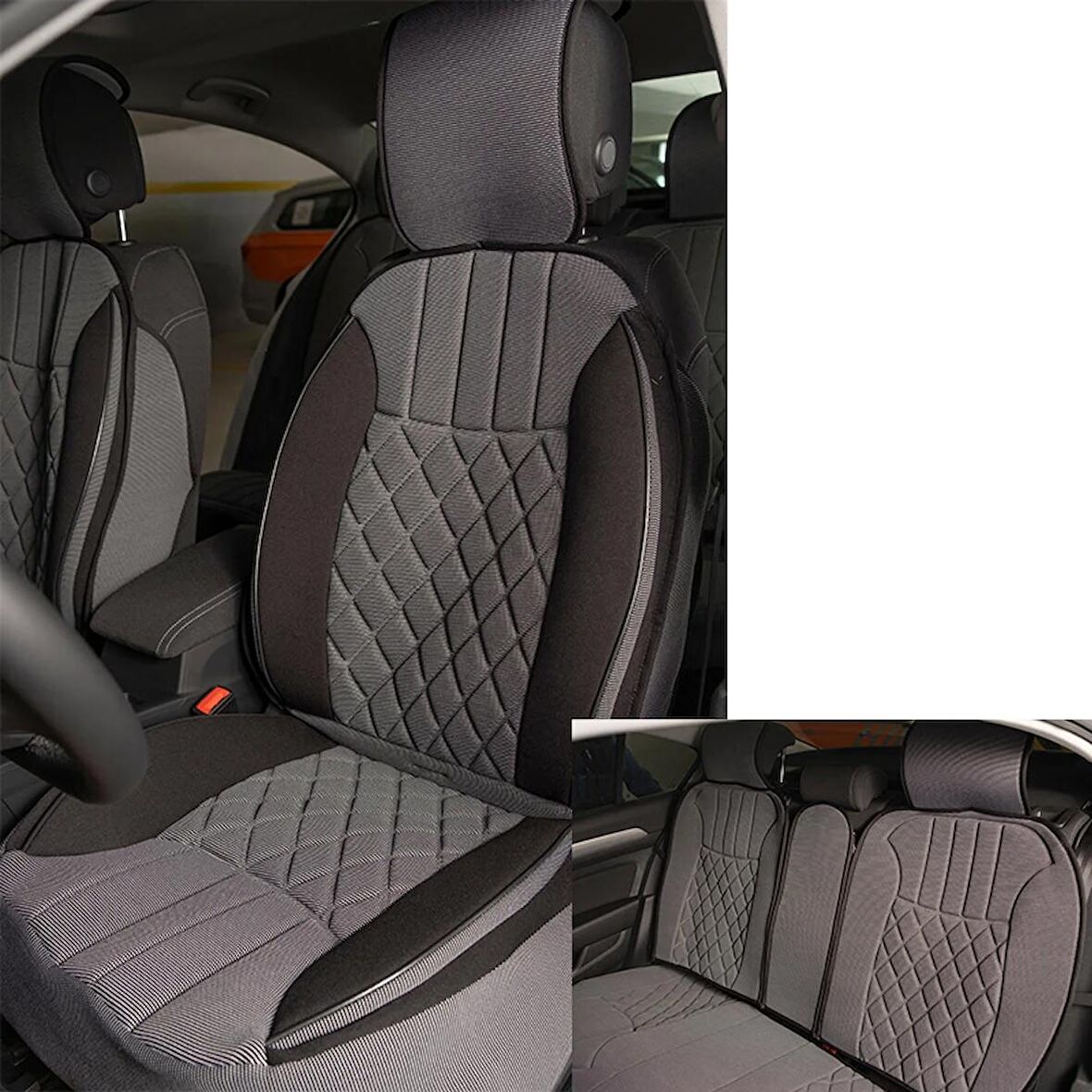 Chevrolet Trax Lüx Oto Koltuk Minderi Ön Arka 5'li Set ELEGANCE Serisi GRİ SİYAH