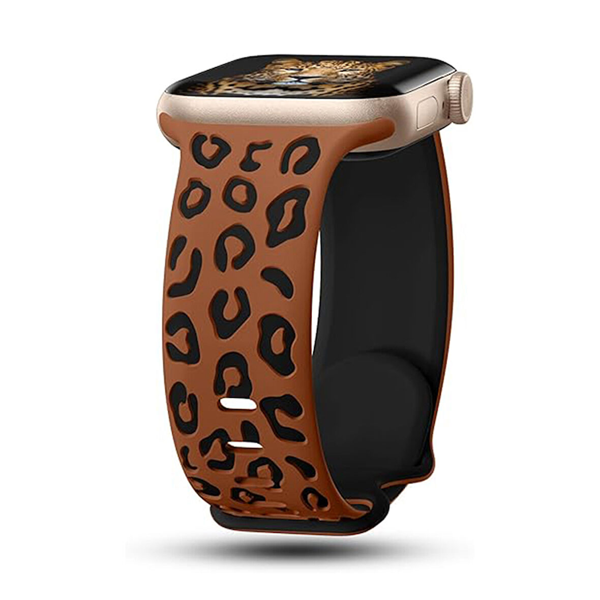 Apple Watch 1/2/3 Serisi 42mm Leopar Desenli Silikon Kordon Suya ve Tere Dayanıklı, Hafif, Esnek
