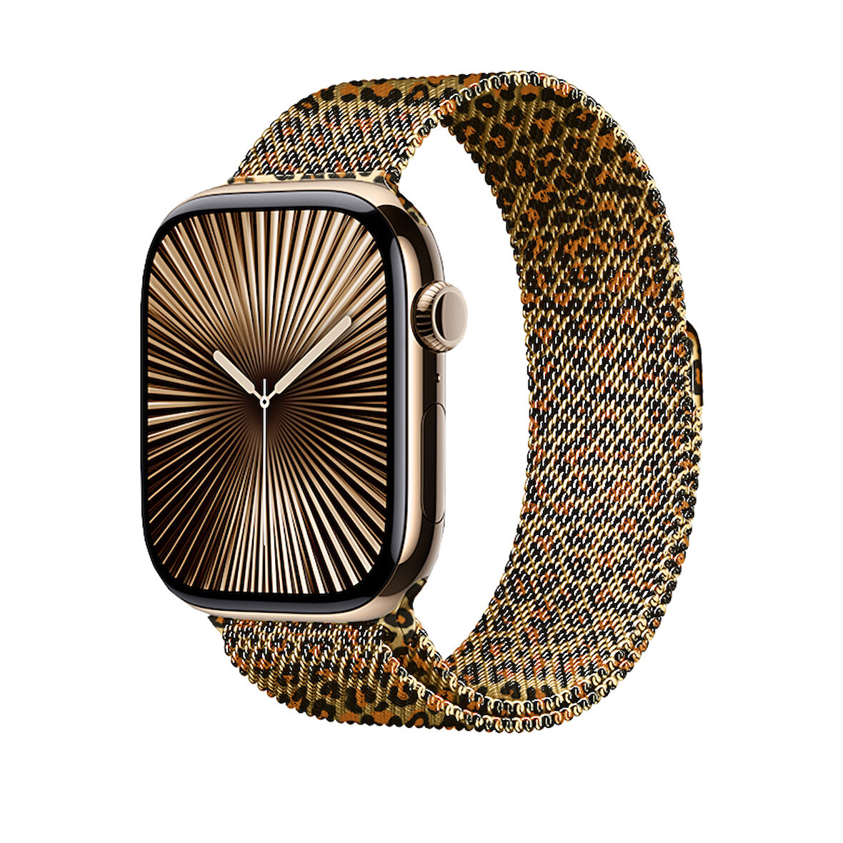 Apple Watch - SE/1/2/3 38mm Mıknatıslı Leopar Desenli Tel Örgü Metal Kordon Çeliğin Zarafeti !