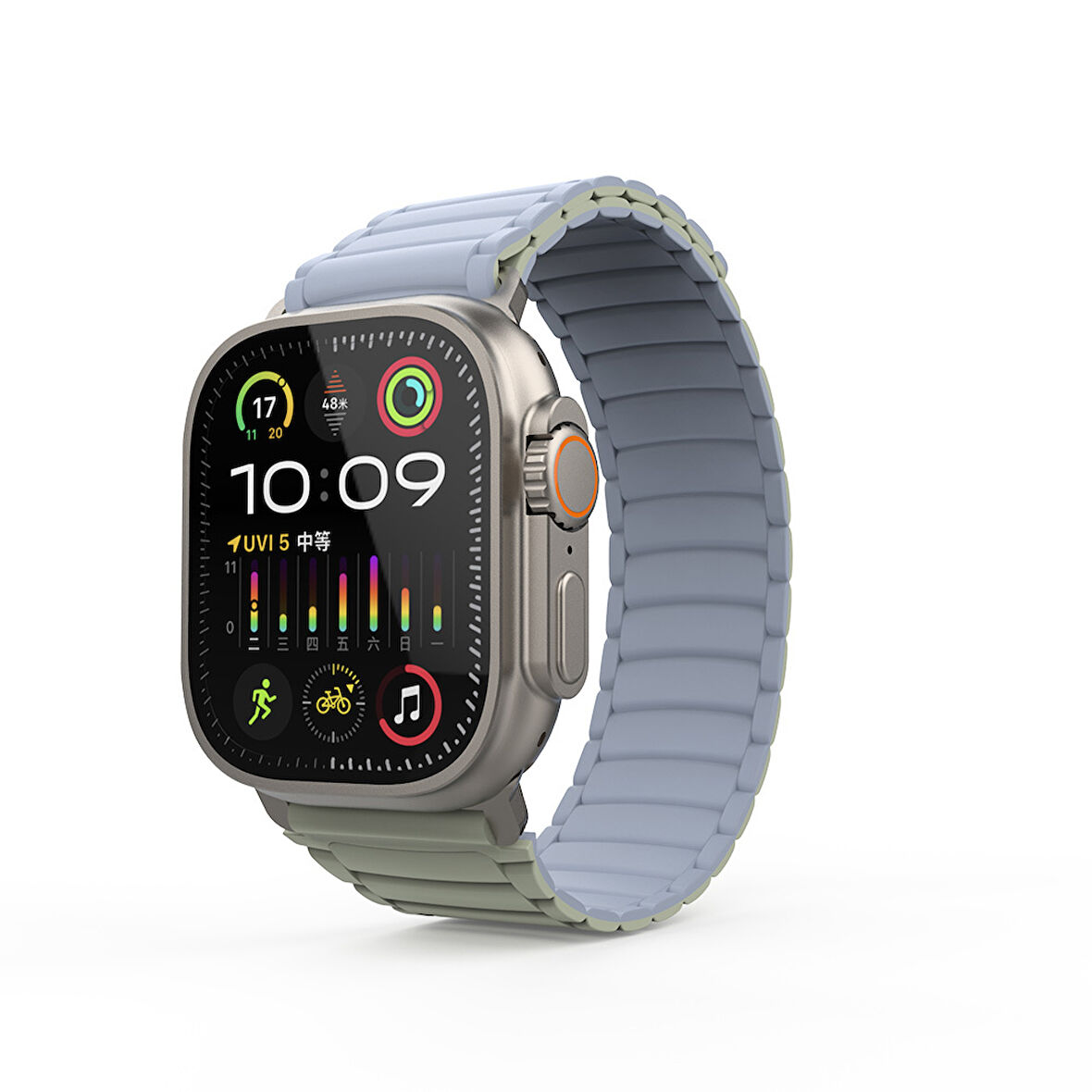 Apple Watch Ultra / Ultra2 49mm Manyetik Silikon Kordon Çift Renkli Tasarım Güçlü Mıknatıslı Kapanış