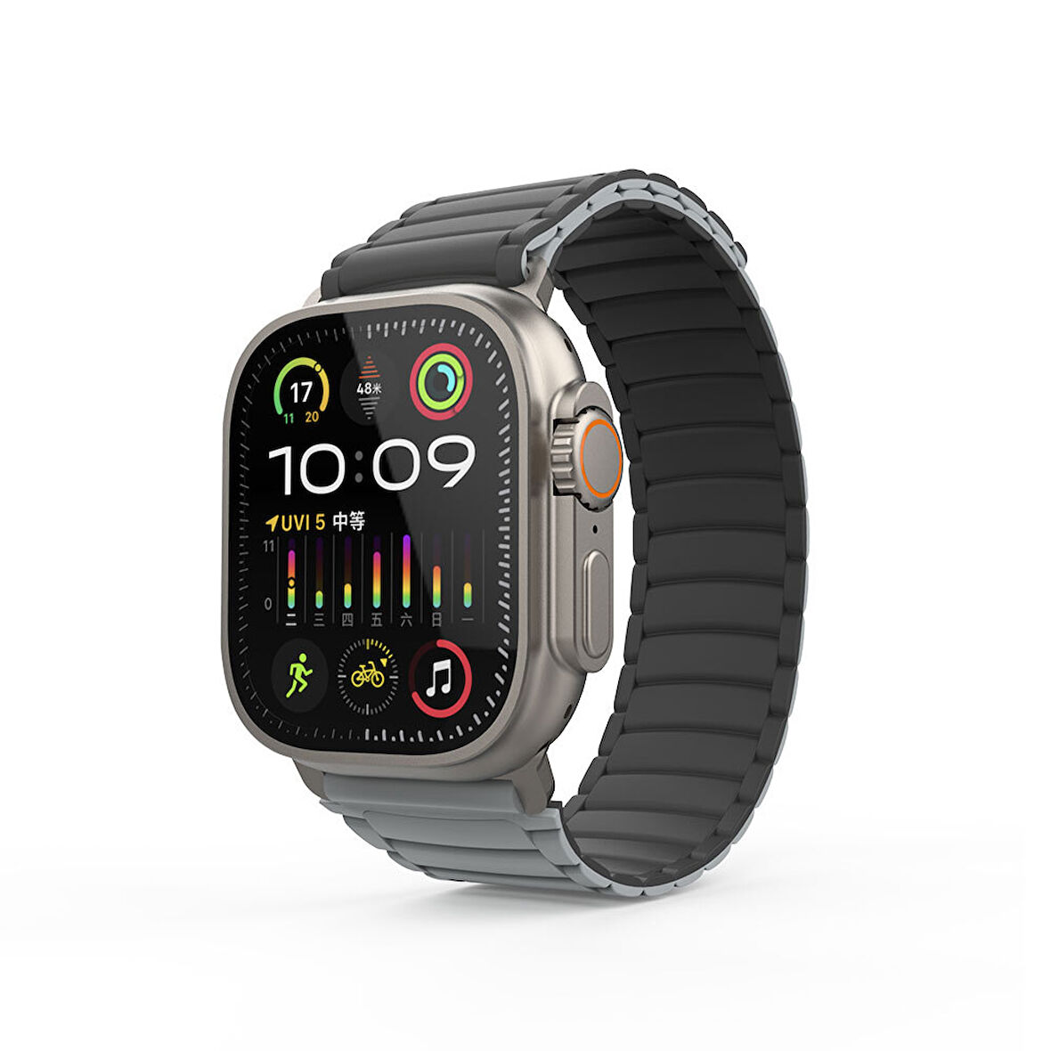 Apple Watch Ultra / Ultra2 49mm Manyetik Silikon Kordon Çift Renkli Tasarım Güçlü Mıknatıslı Kapanış