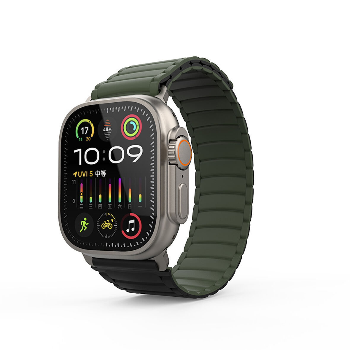 Apple Watch Ultra / Ultra2 49mm Manyetik Silikon Kordon Çift Renkli Tasarım Güçlü Mıknatıslı Kapanış