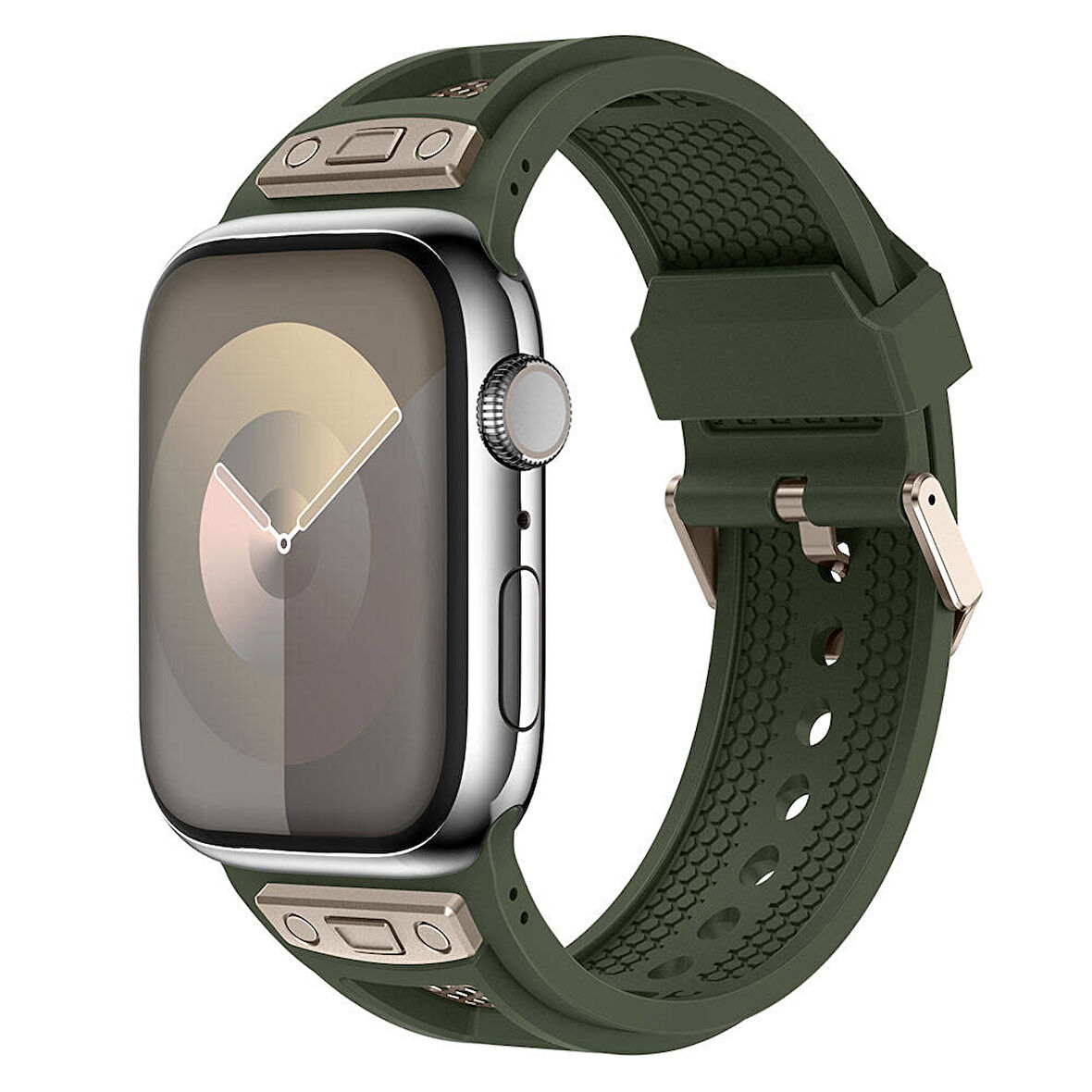 Apple Watch 1/2/3 Serisi 42mm Hava Alan Delikli Silikon Kordon Metal Süslemeli, Sportif & Konforlu