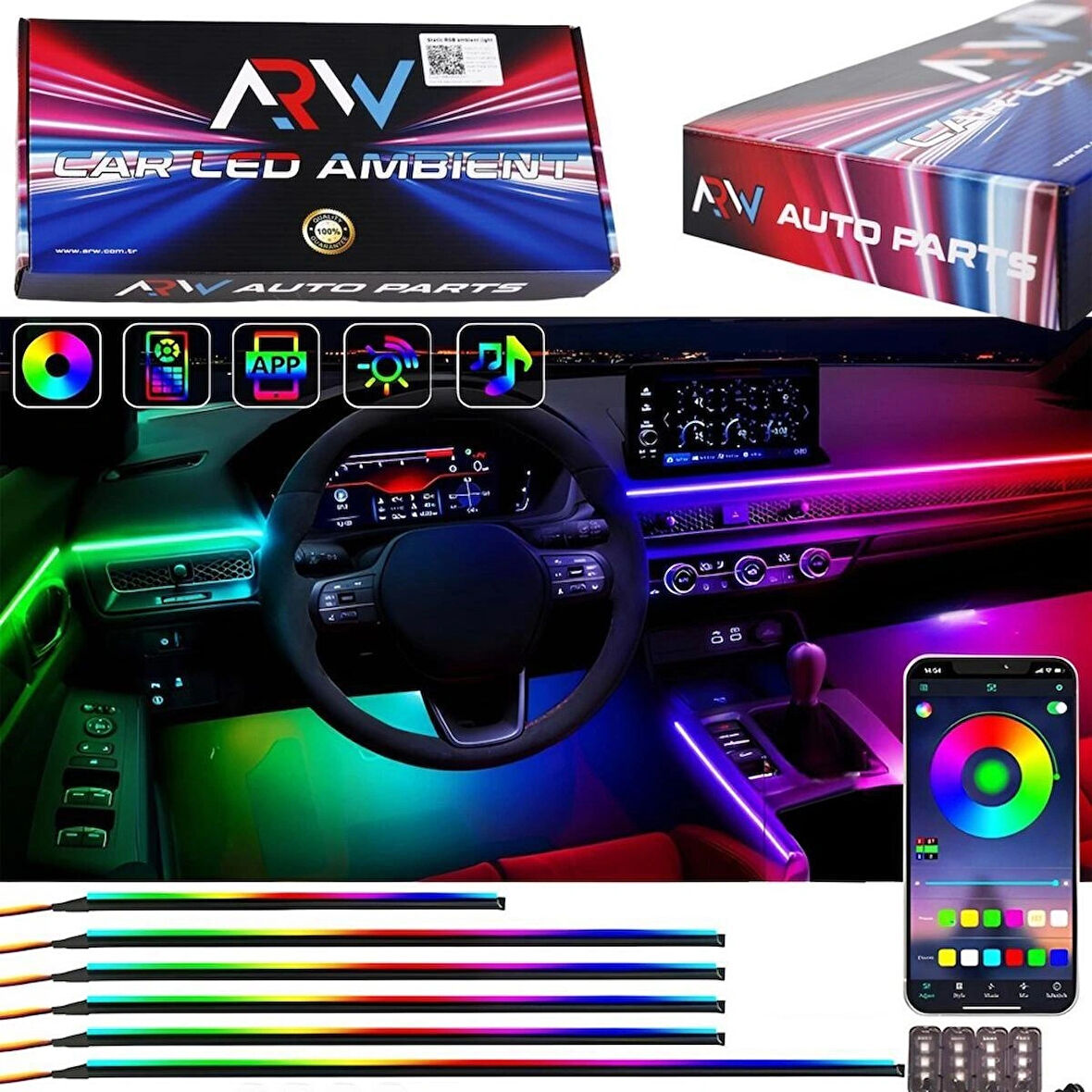 Seat Leon Stella Uyumlu 64 Renk 210 Mod Animasyonlu Araç İçi Ambiyans Led Aydınlatma