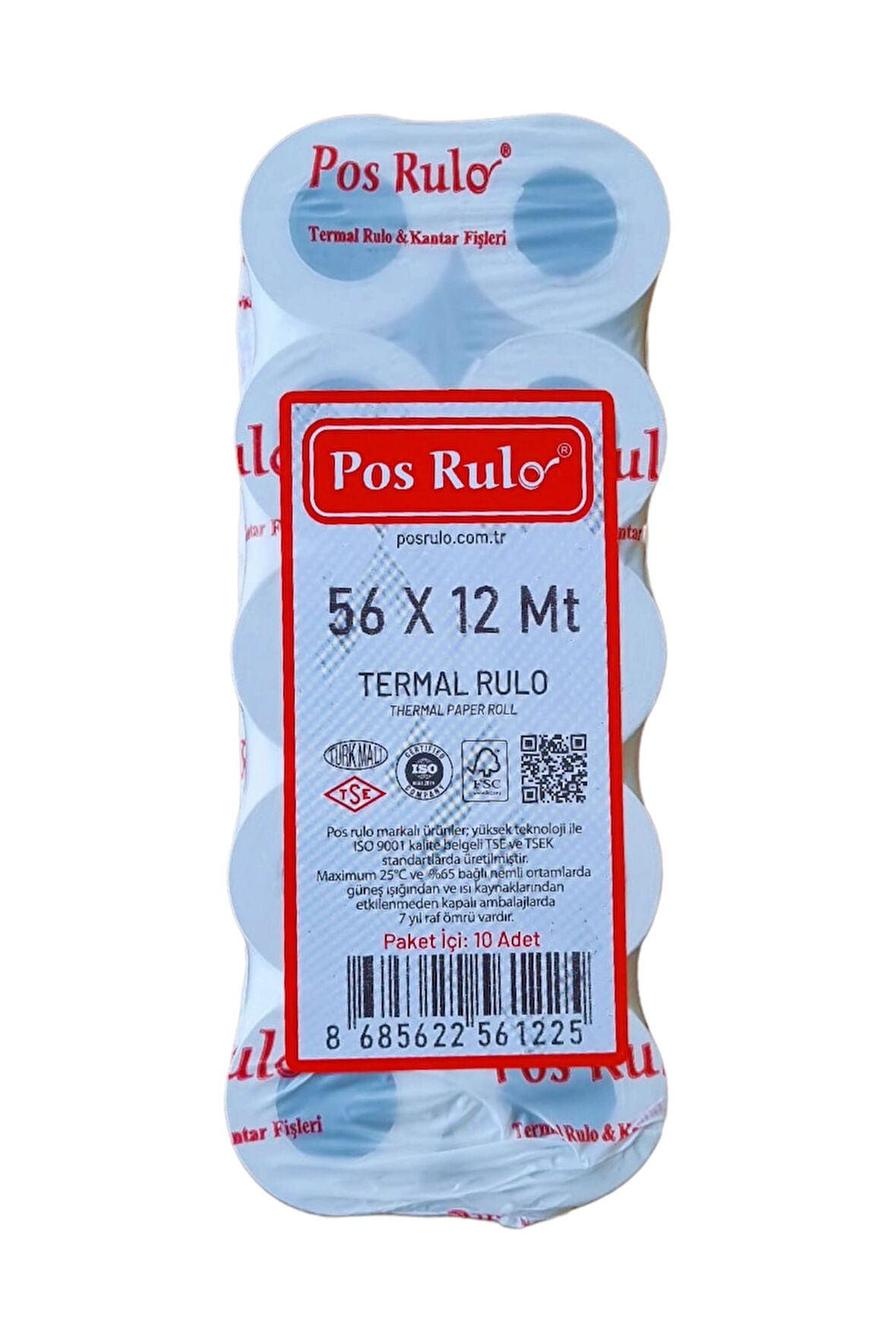 56x12 Termal Rulo - Yazarkasa Pos Rulosu 10 Paket 100 Adet 