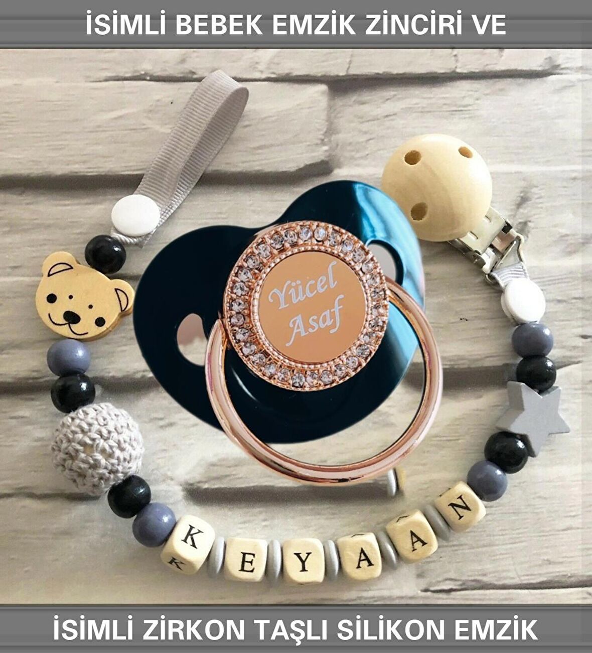 Sahi Aksesuar İsimli Bebek Emzik Zinciri Ve Bebek Silikon Emzik Seti (0-6 Ay/Yeni Doğan) sahi_0586