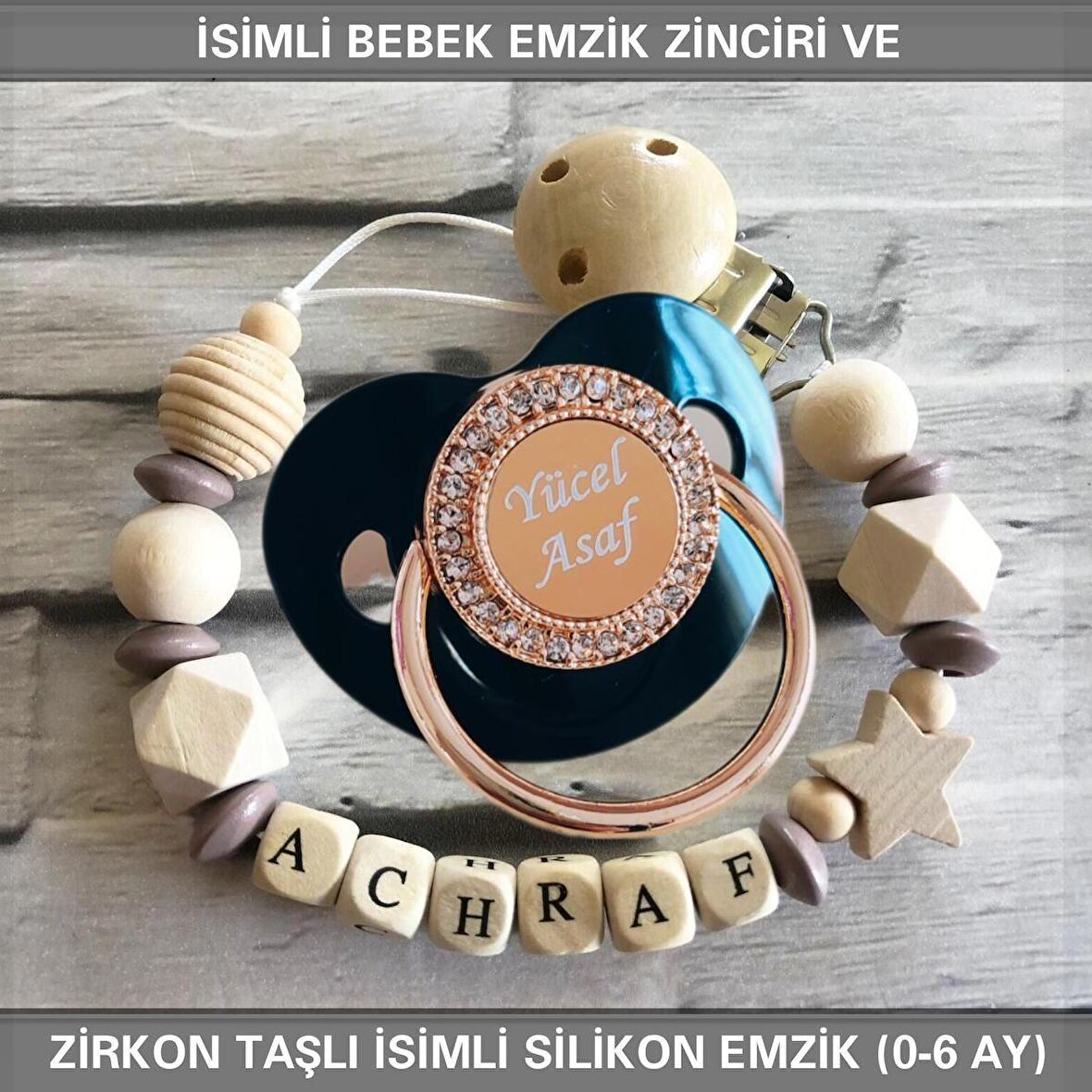 Sahi Aksesuar İsimli Bebek Emzik Zinciri Ve Bebek Silikon Emzik Seti (0-6 Ay/Yeni Doğan) sahi_0609
