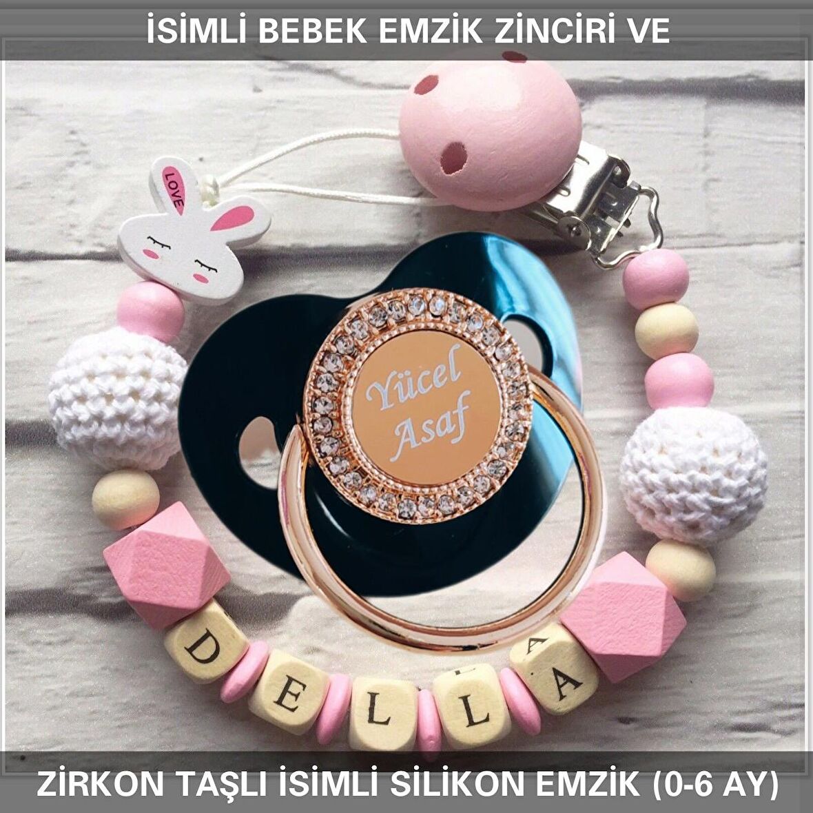 Sahi Aksesuar İsimli Bebek Emzik Zinciri Ve Bebek Silikon Emzik Seti (0-6 Ay/Yeni Doğan) sahi_0620