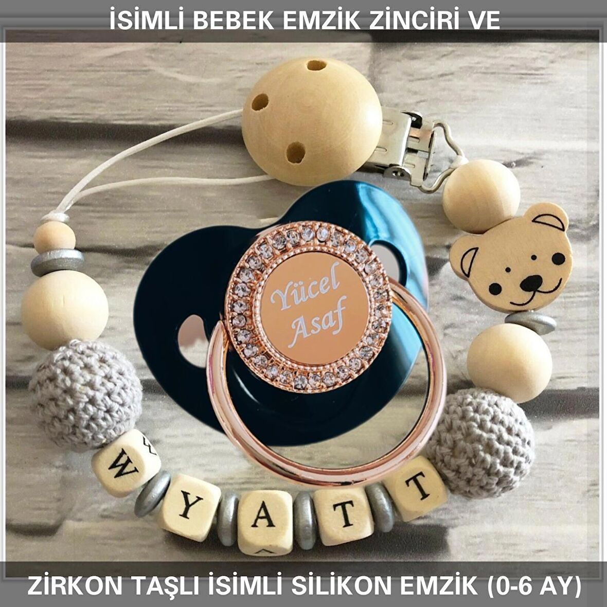 Sahi Aksesuar İsimli Bebek Emzik Zinciri Ve Bebek Silikon Emzik Seti (0-6 Ay/Yeni Doğan) sahi_0627