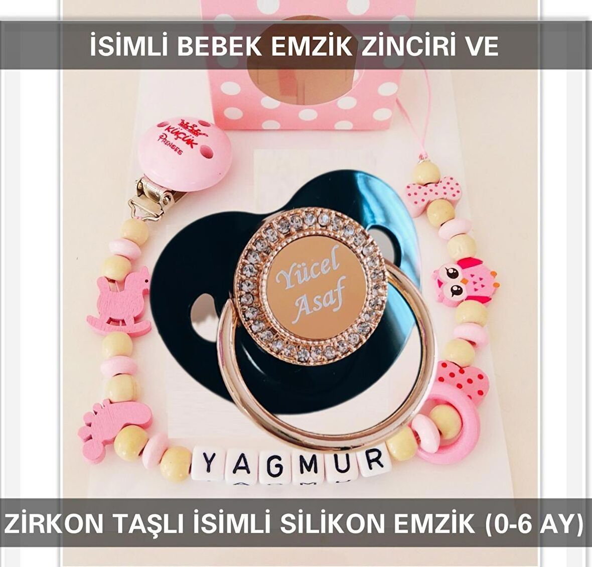 Sahi Aksesuar İsimli Bebek Emzik Zinciri Ve Bebek Silikon Emzik Seti (0-6 Ay/Yeni Doğan) sahi_0640