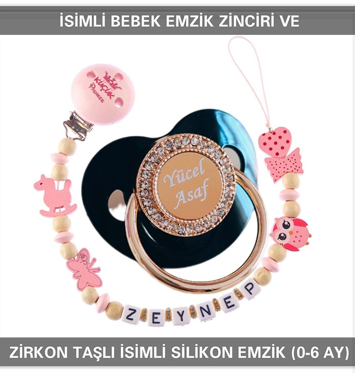 Sahi Aksesuar İsimli Bebek Emzik Zinciri Ve Bebek Silikon Emzik Seti (0-6 Ay/Yeni Doğan) sahi_0645