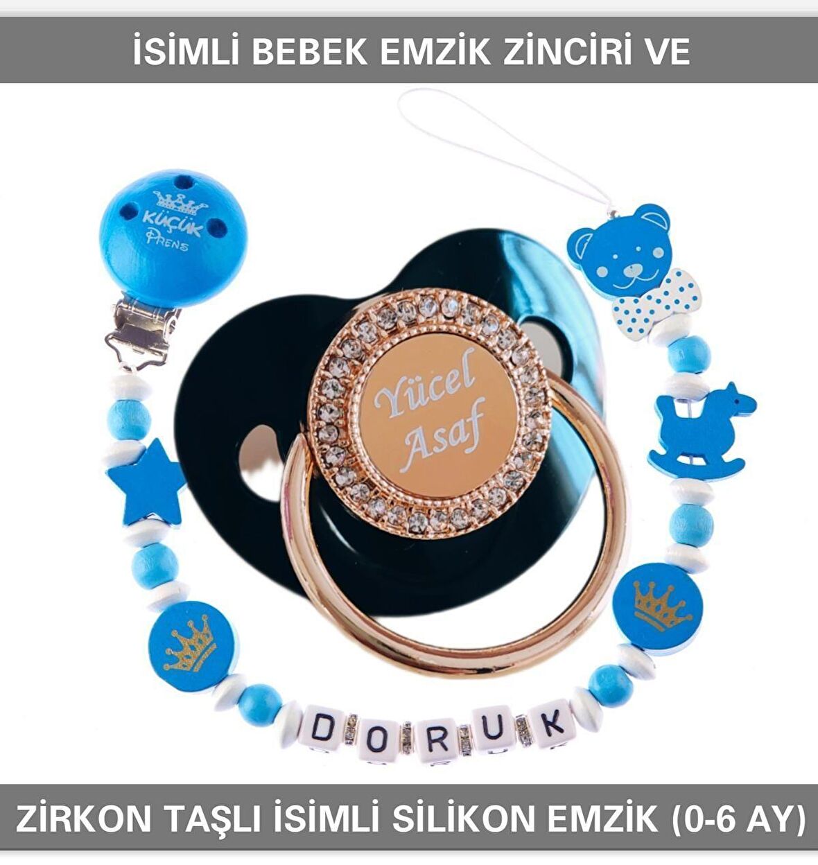 Sahi Aksesuar İsimli Bebek Emzik Zinciri Ve Bebek Silikon Emzik Seti (0-6 Ay/Yeni Doğan) sahi_0670