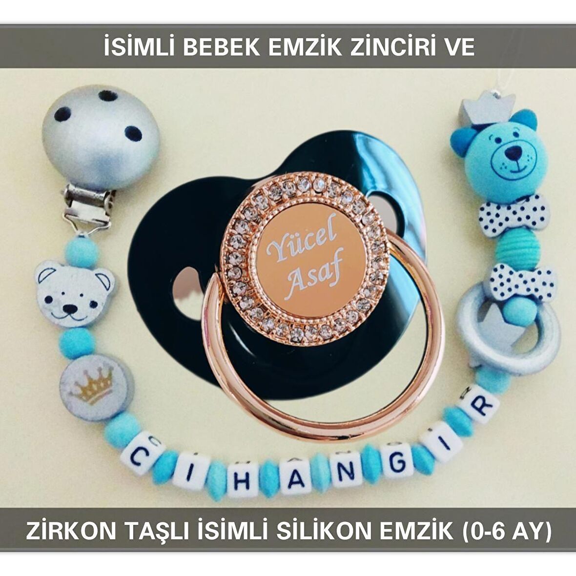 Sahi Aksesuar İsimli Bebek Emzik Zinciri Ve Bebek Silikon Emzik Seti (0-6 Ay/Yeni Doğan) sahi_0684