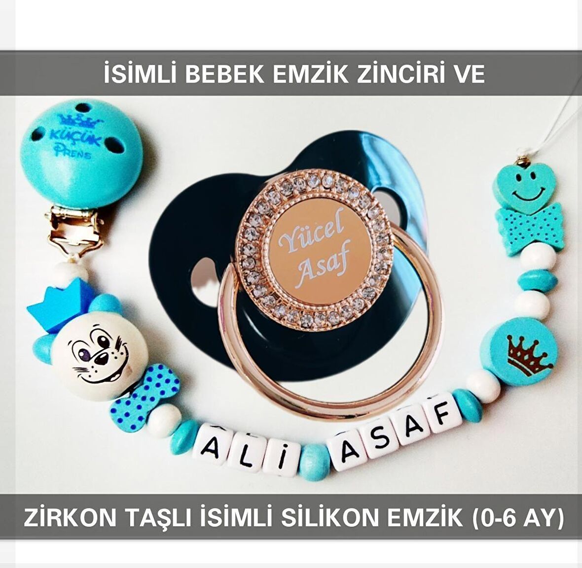 Sahi Aksesuar İsimli Bebek Emzik Zinciri Ve Bebek Silikon Emzik Seti (0-6 Ay/Yeni Doğan) sahi_0696