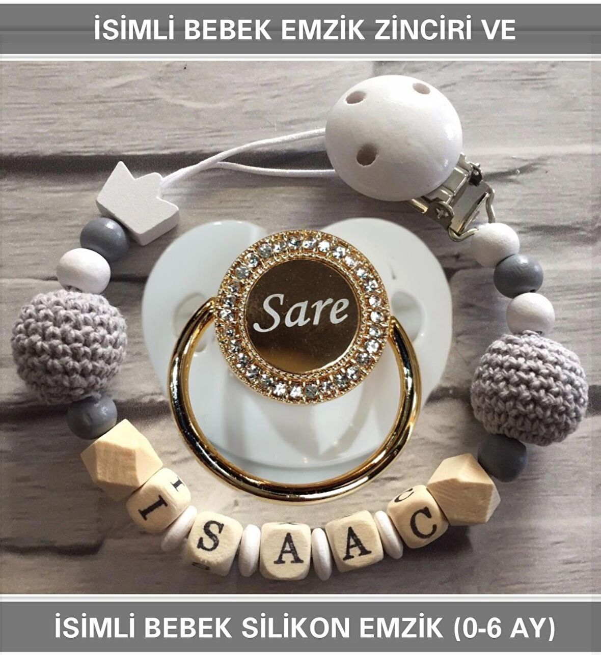 Sahi Aksesuar İsimli Bebek Emzik Zinciri Ve Bebek Silikon Emzik Seti (0-6 Ay/Yeni Doğan) sahi_0710