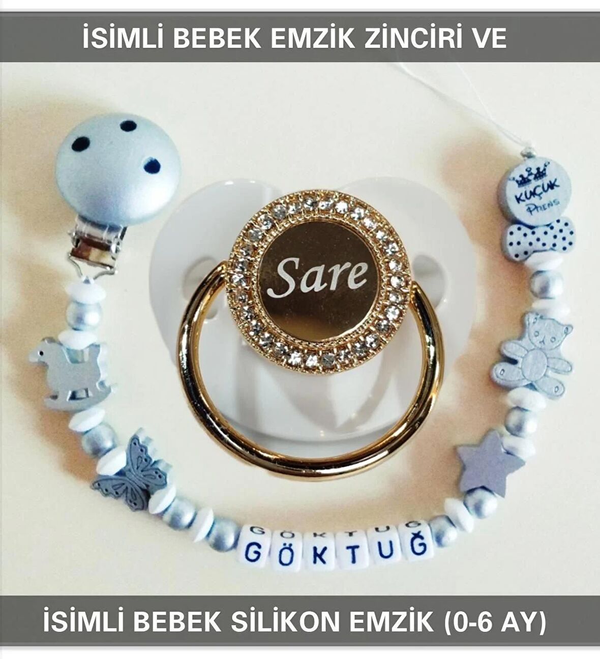 Sahi Aksesuar İsimli Bebek Emzik Zinciri Ve Bebek Silikon Emzik Seti (0-6 Ay/Yeni Doğan) sahi_0720