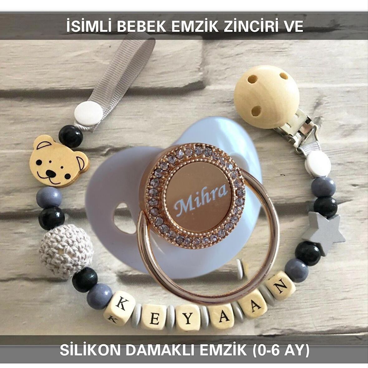 Sahi Aksesuar İsimli Bebek Emzik Zinciri Ve Bebek Silikon Emzik Seti (0-6 Ay/Yeni Doğan) sahi_0723