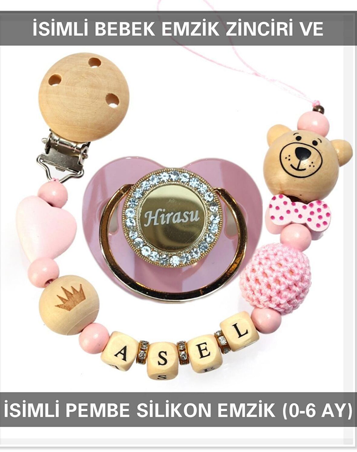 Sahi Aksesuar İsimli Bebek Emzik Zinciri Ve Bebek Silikon Emzik Seti (0-6 Ay/Yeni Doğan) sahi_0752