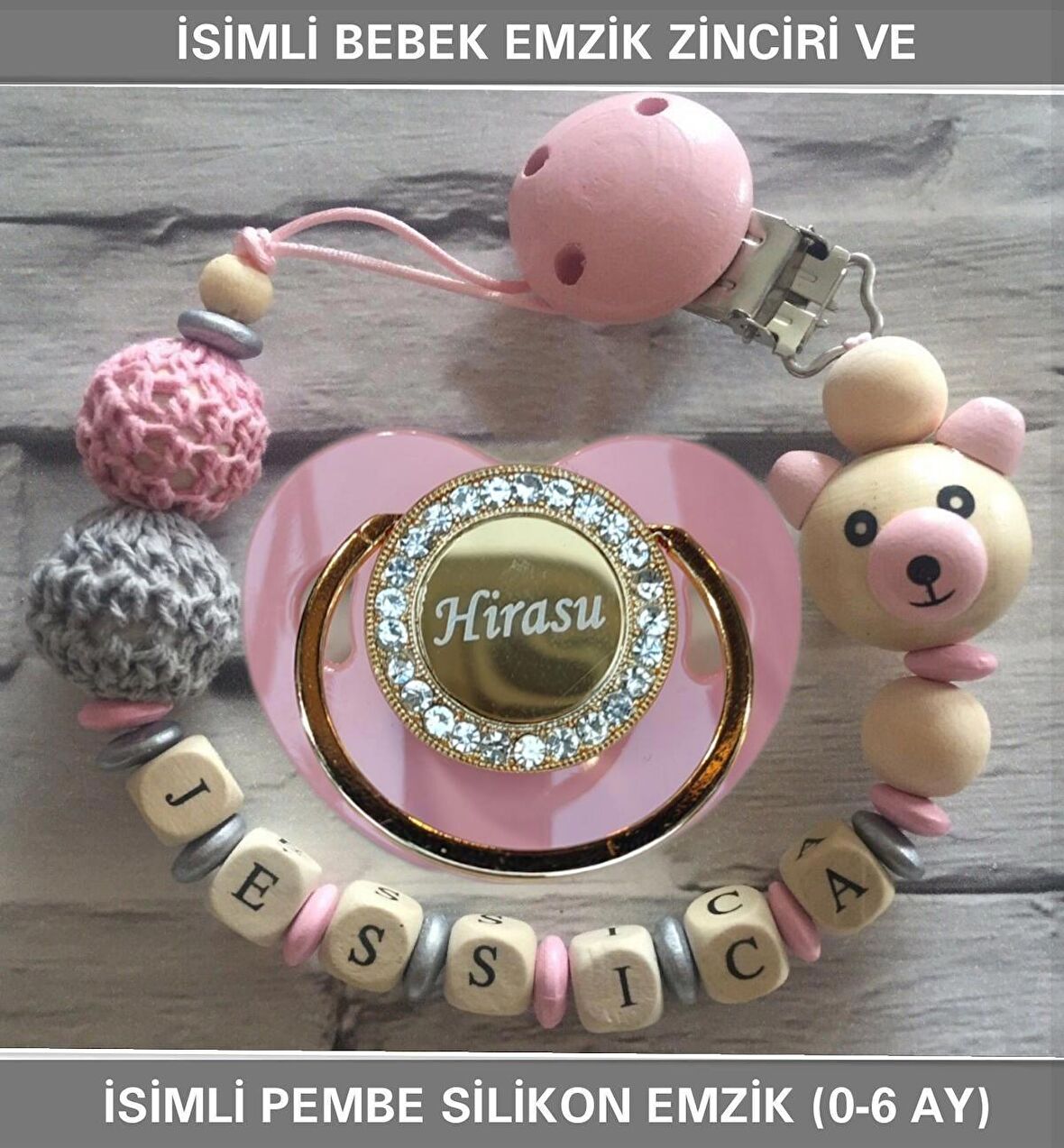 Sahi Aksesuar İsimli Bebek Emzik Zinciri Ve Bebek Silikon Emzik Seti (0-6 Ay/Yeni Doğan) sahi_0753