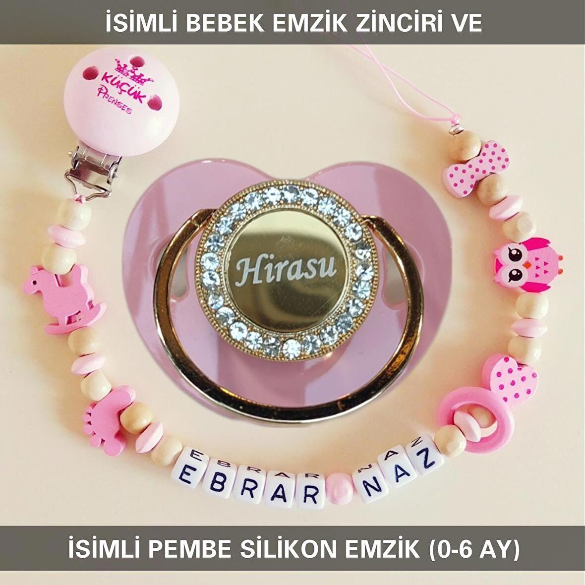Sahi Aksesuar İsimli Bebek Emzik Zinciri Ve Bebek Silikon Emzik Seti (0-6 Ay/Yeni Doğan) sahi_0757