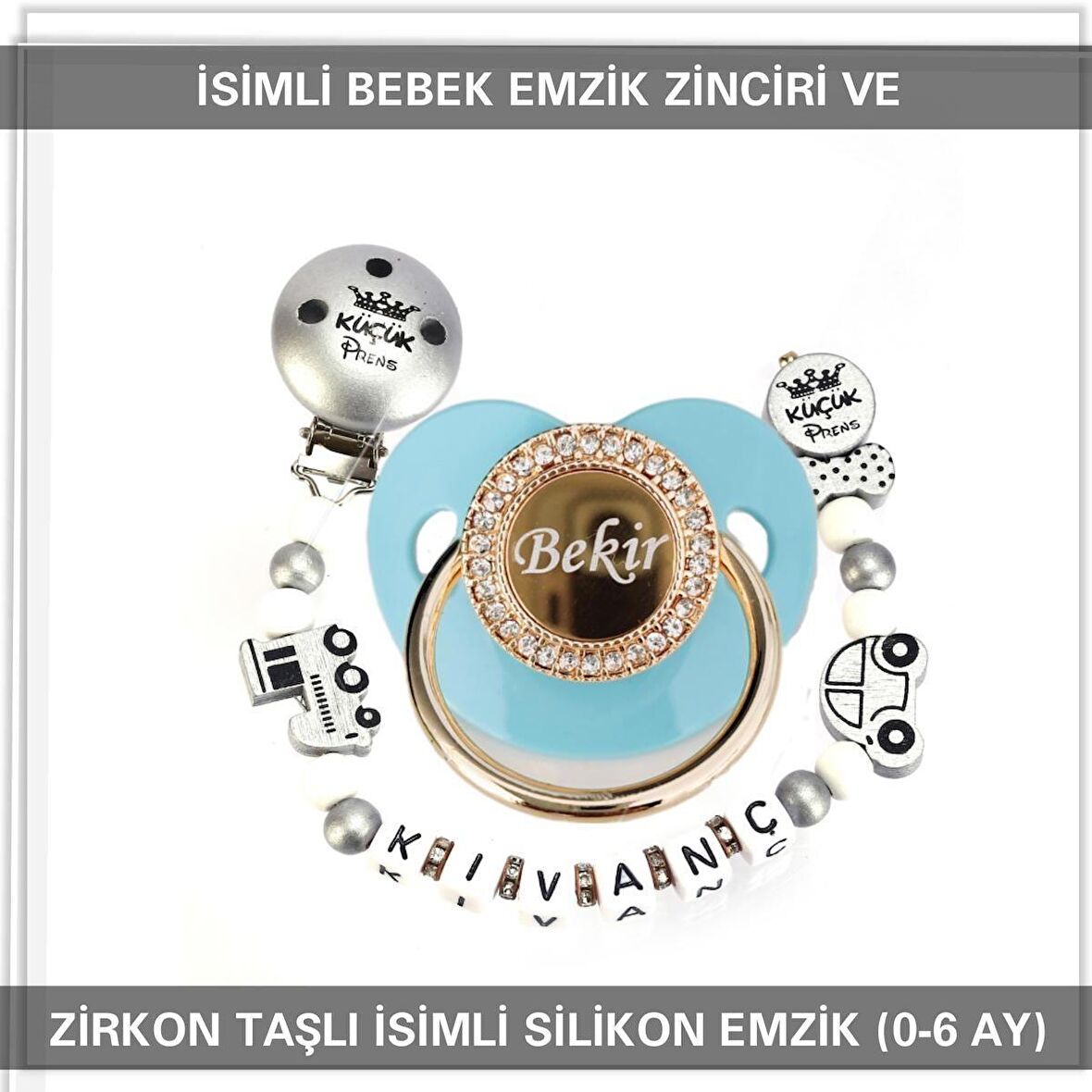 Sahi Aksesuar İsimli Bebek Emzik Zinciri Ve Bebek Silikon Emzik Seti (0-6 Ay/Yeni Doğan) sahi_0792