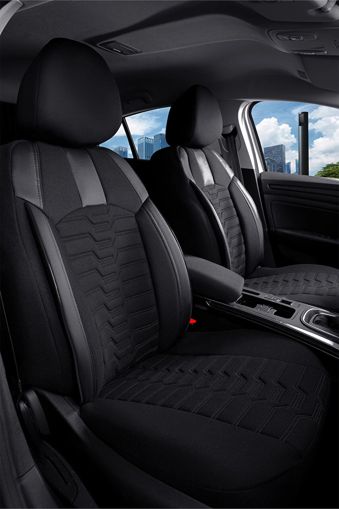 Citroen C4 Cactus ile Uyumlu Lüx Deri Detaylı Oto Koltuk Kılıfı Ön Arka Takım PLATINUM Serisi SİYAH