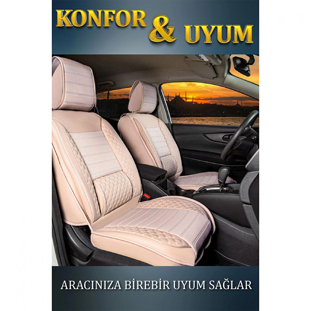 
Skoda Rapid Lüx Deri Oto Koltuk Kılıfı Ön Arka Takım Safir BEJ