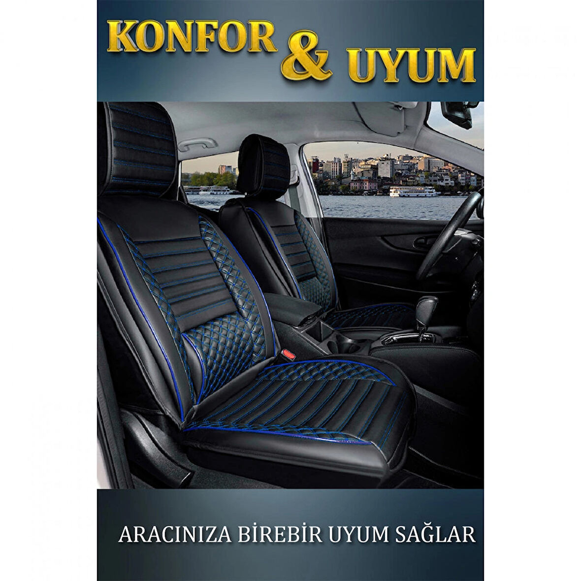 
Skoda Fabia Lüx Deri Oto Koltuk Kılıfı Ön Arka Takım Safir SİYAH MAVİ