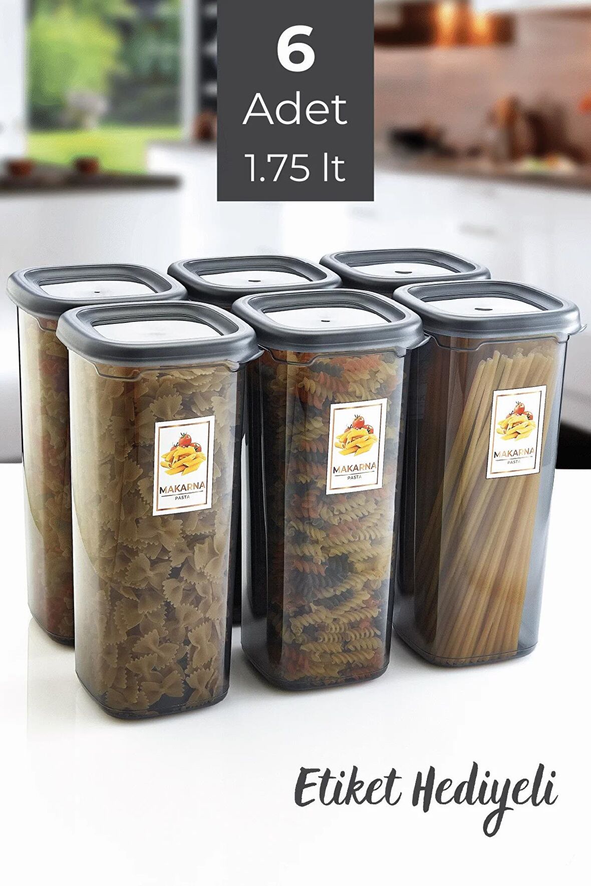6 Adet Sızdırmaz Etiketli Erzak Bakliyat Saklama Kabı 1750 Ml- Derin Dondurucu Ve Mikrodalga