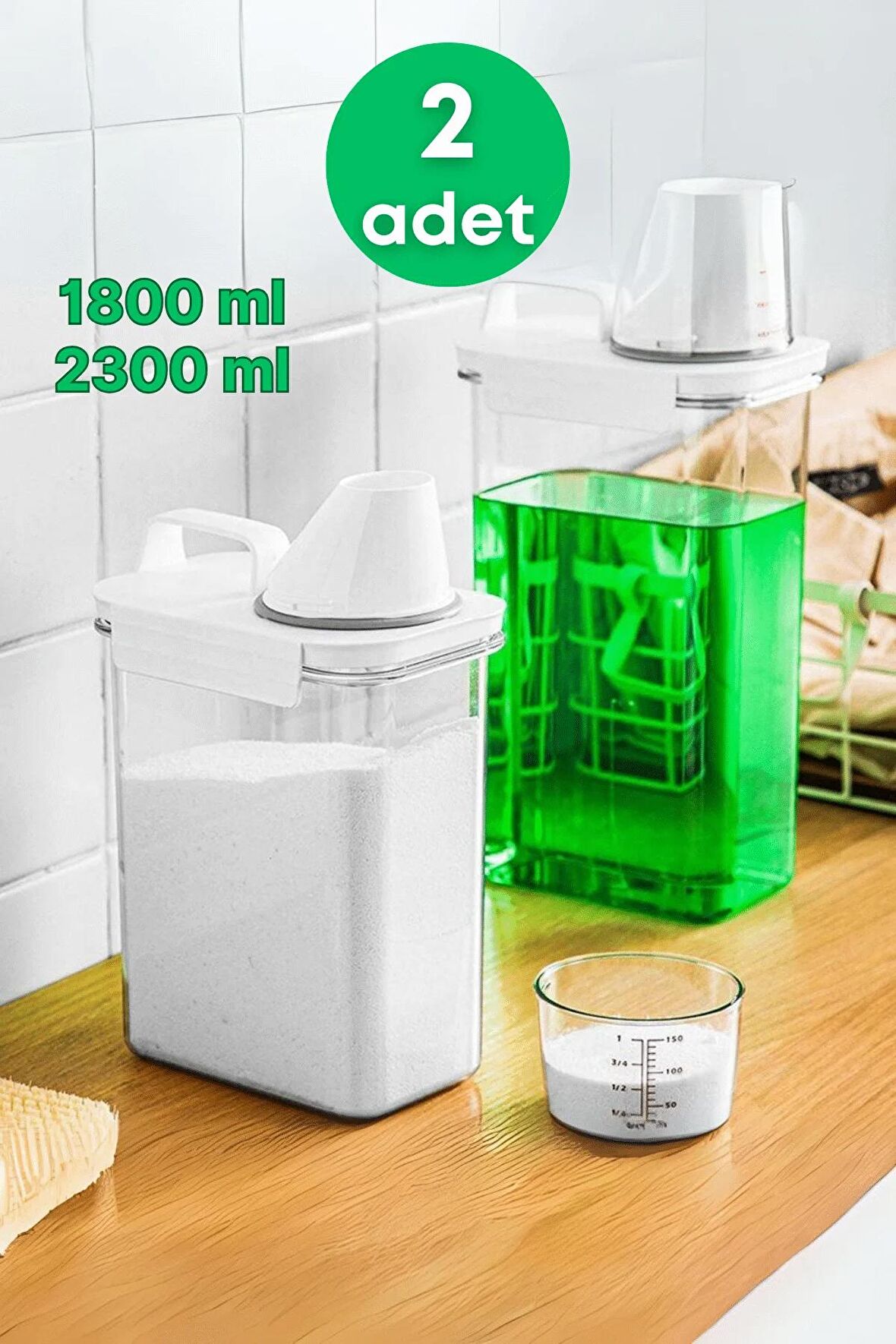 2 Li Sızdırmaz Depolama Sıvı Toz Deterjan Erzak Saklama Kutusu- Ölçekli Kap 1800 ML 2300 ML