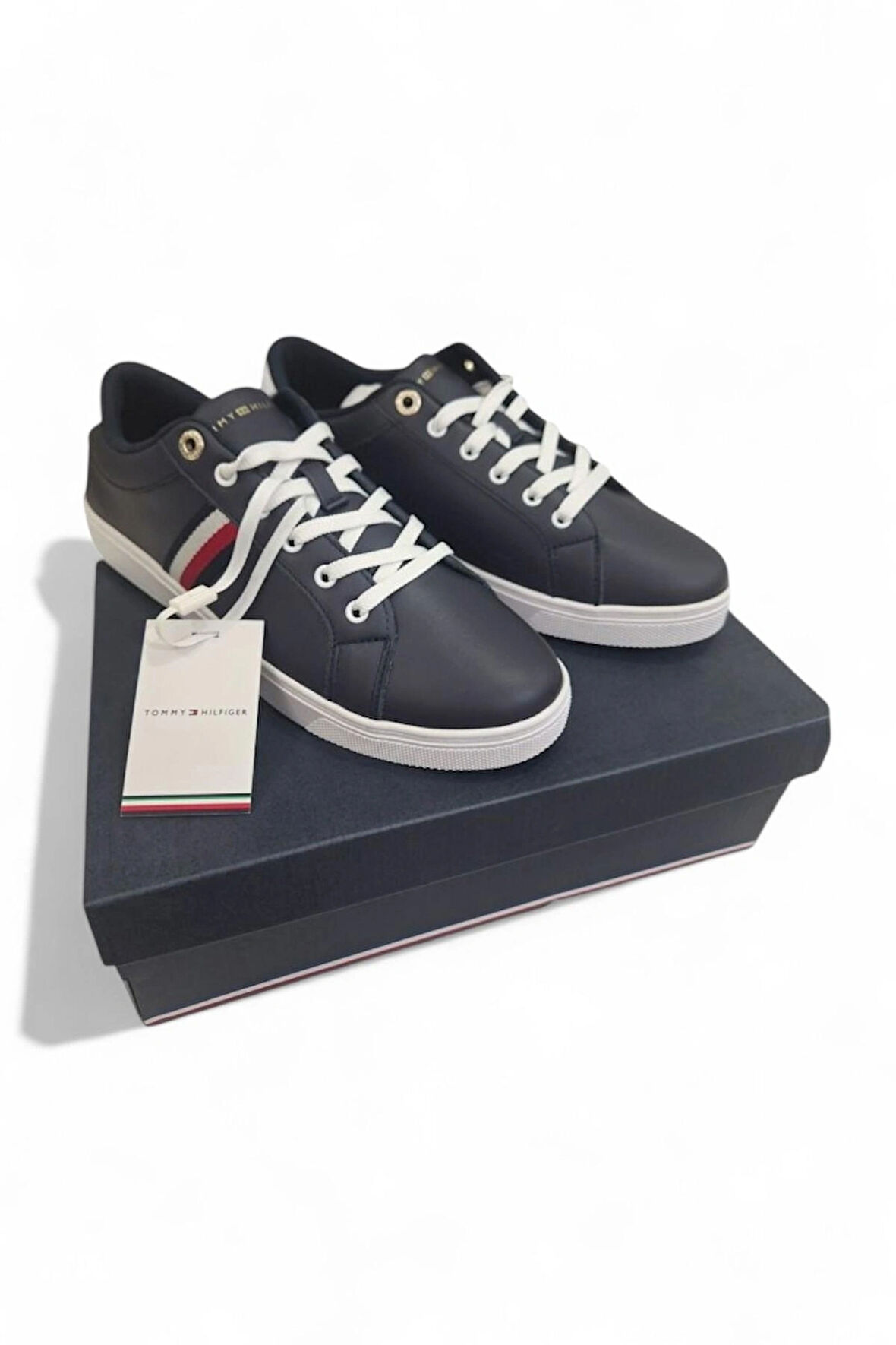 TOMMY HİLFİGER ESSENTİAL WEBBİNG CUPSOLE 39 DERİ LACİVERT SPOR KADIN AYAKKABI FW0FW07378