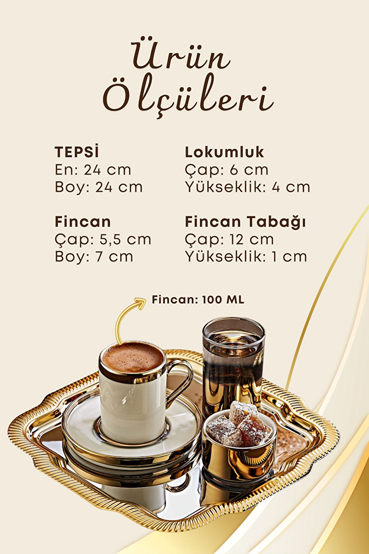 Tepsili Gold Porselen Fincan Seti Damat Kahvesi-Söz Nişan Türk Kahvesi Kahve Fincanı