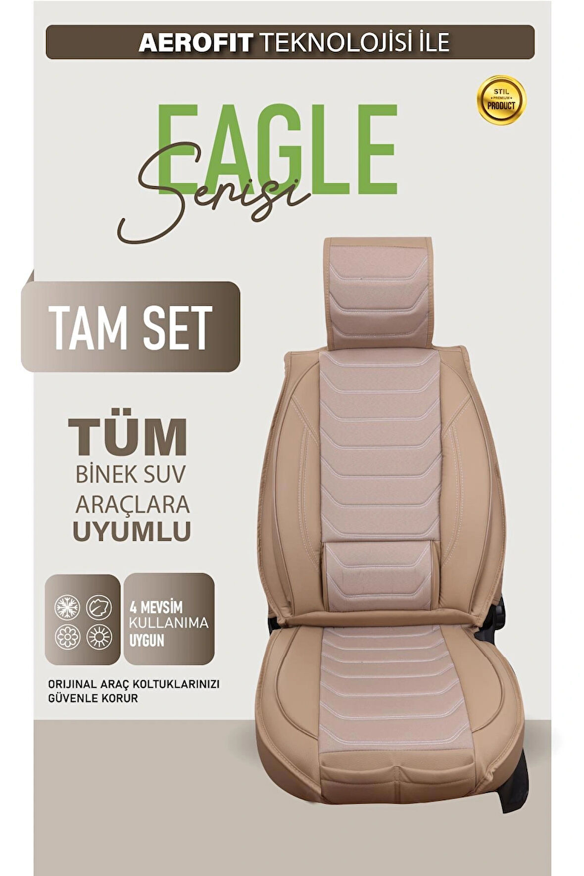 Chrysler Concorde Uyumlu Lüx Deri Oto Koltuk Kılıfı Ön Arka Takım TREND Serisi BEJ