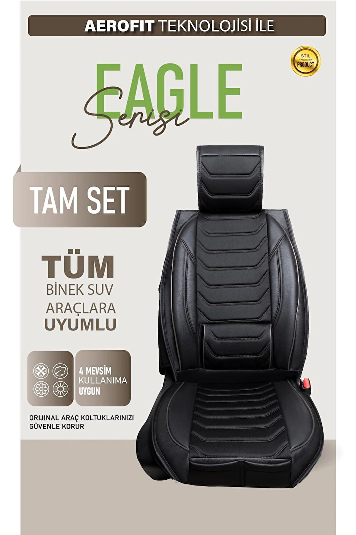 Seat Arona Uyumlu Lüx Deri Oto Koltuk Kılıfı Ön Arka Takım TREND Serisi TAM SİYAH