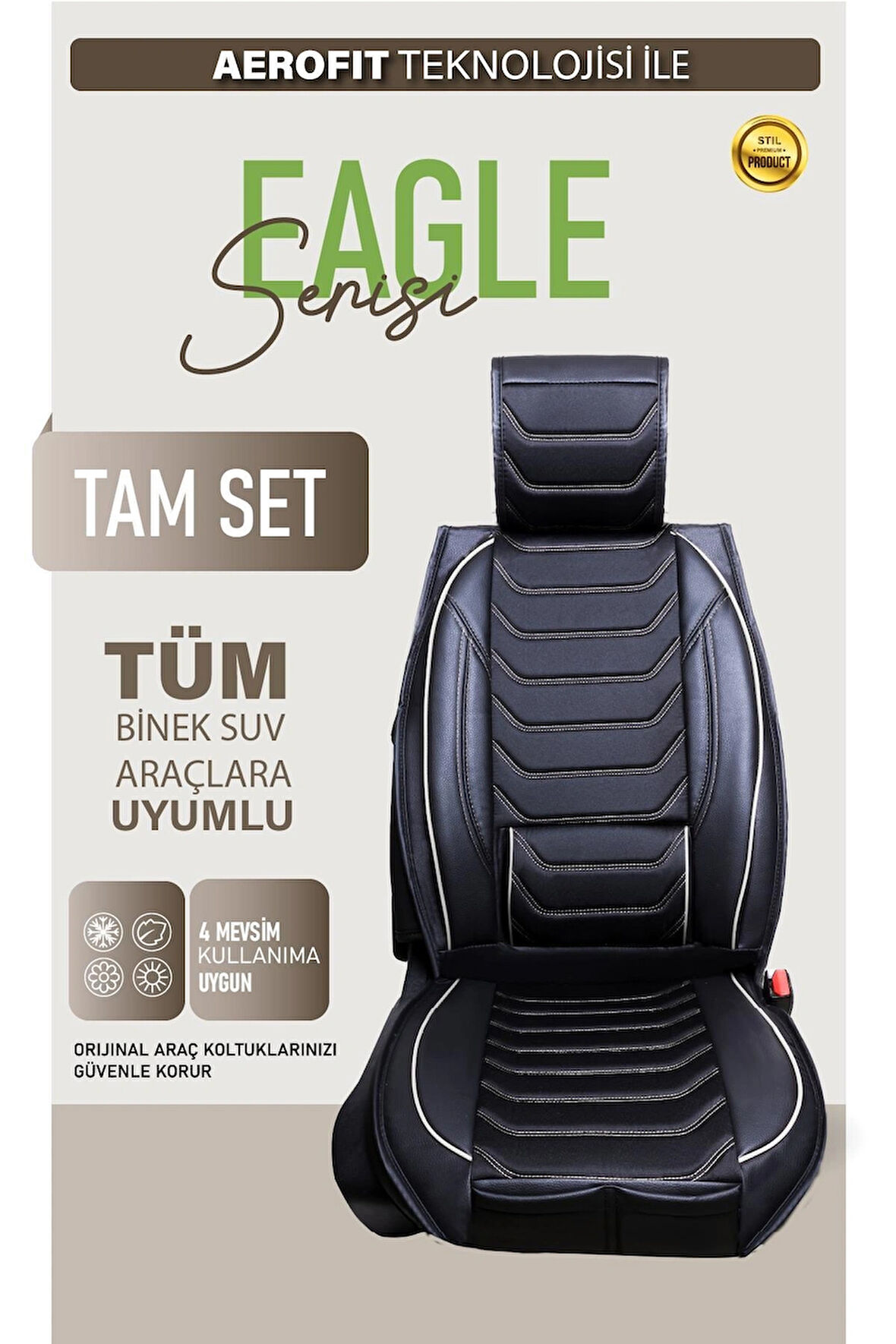 Seat Marbella Uyumlu Lüx Deri Oto Koltuk Kılıfı Ön Arka Takım TREND Serisi SİYAH BEYAZ